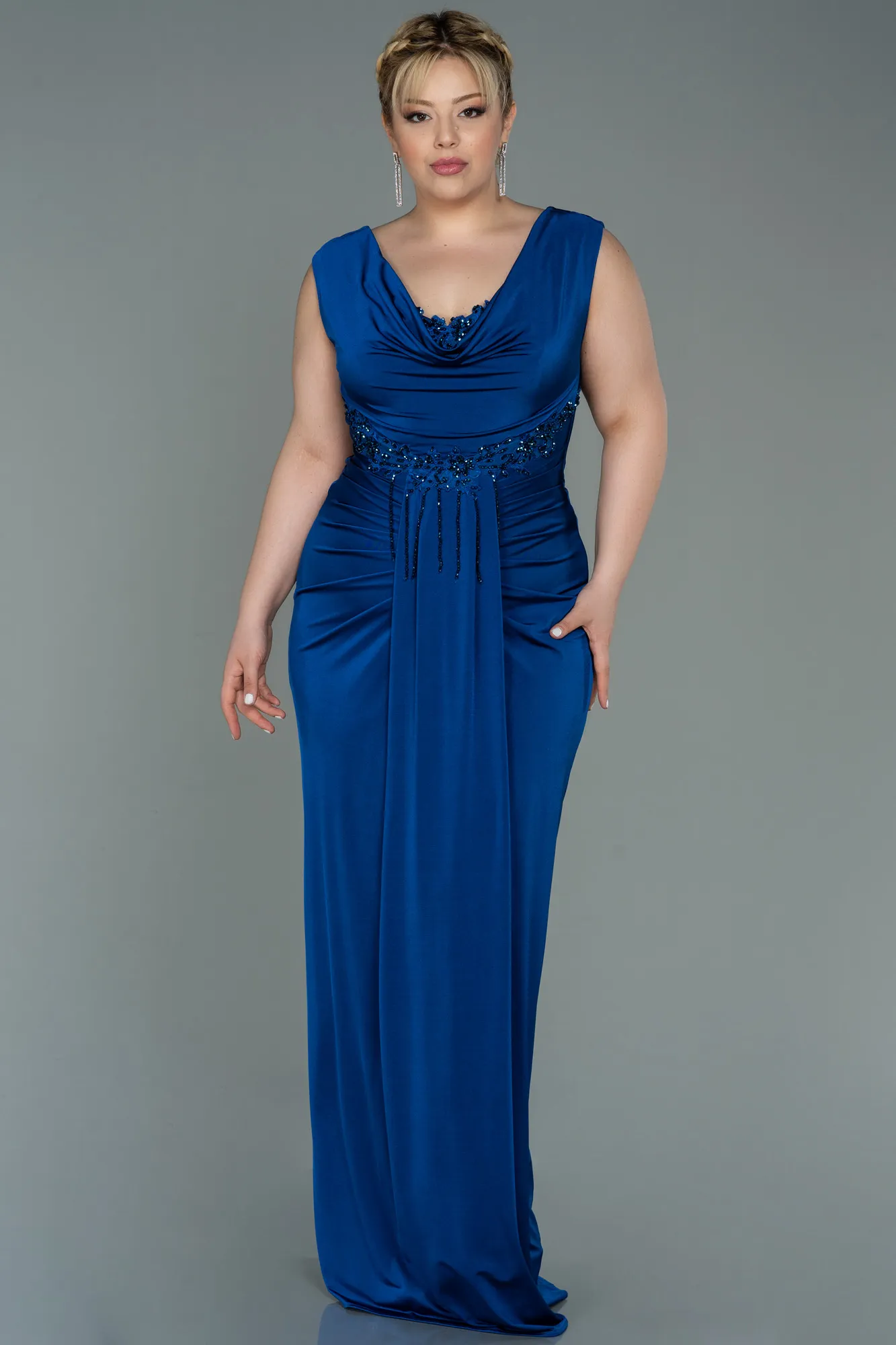 Sax Blue-Long Plus Size Evening Dress ABU2974
