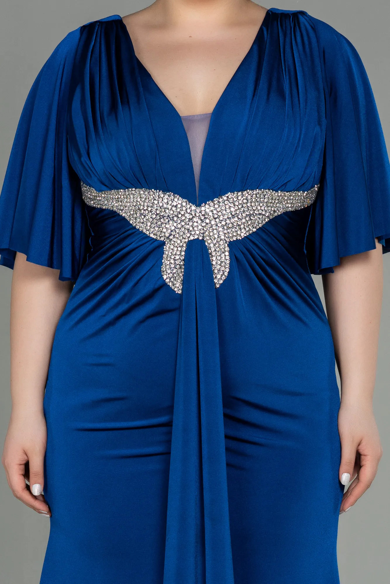Sax Blue-Long Plus Size Evening Dress ABU3015