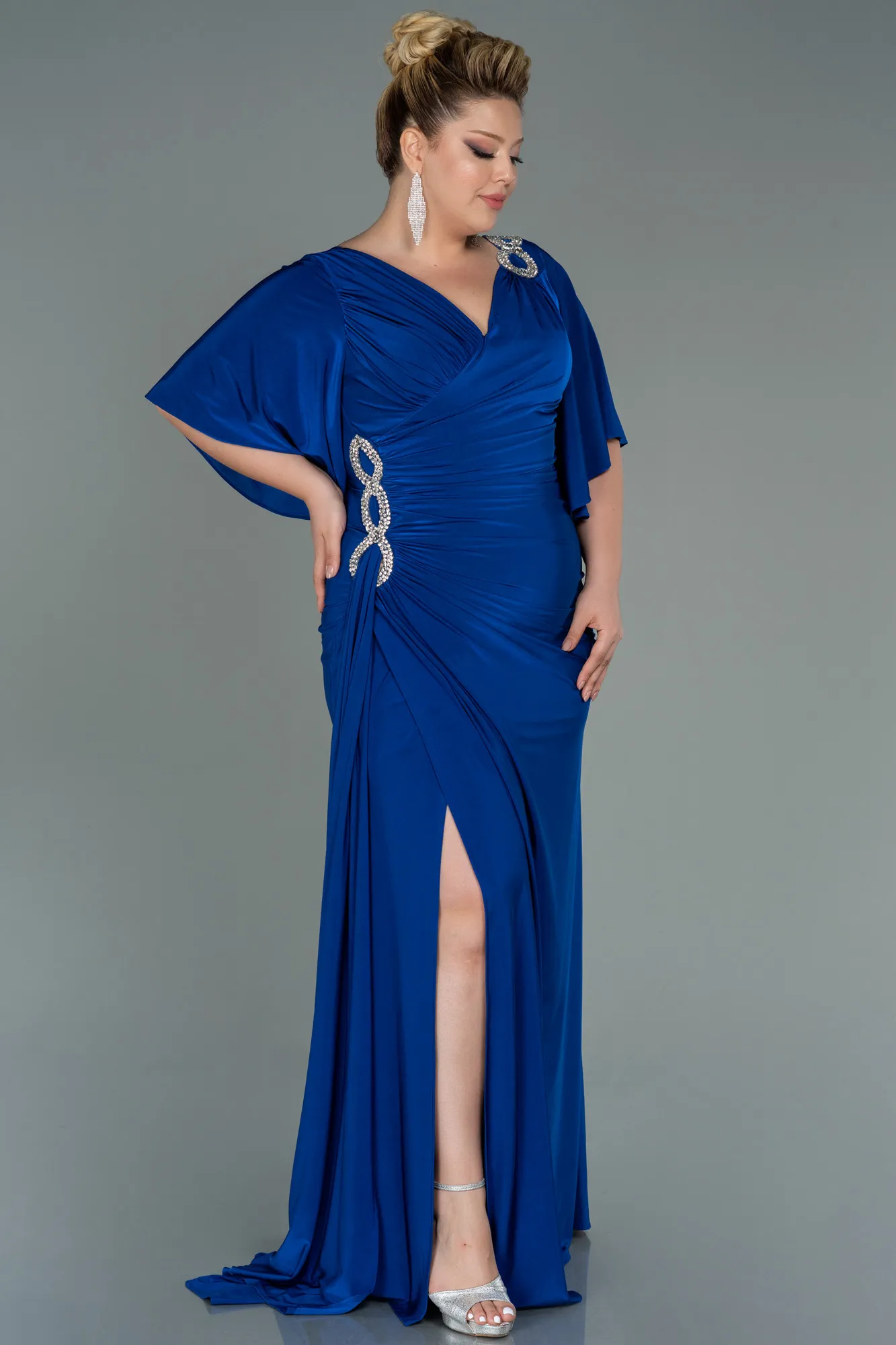 Sax Blue-Long Plus Size Evening Dress ABU3173