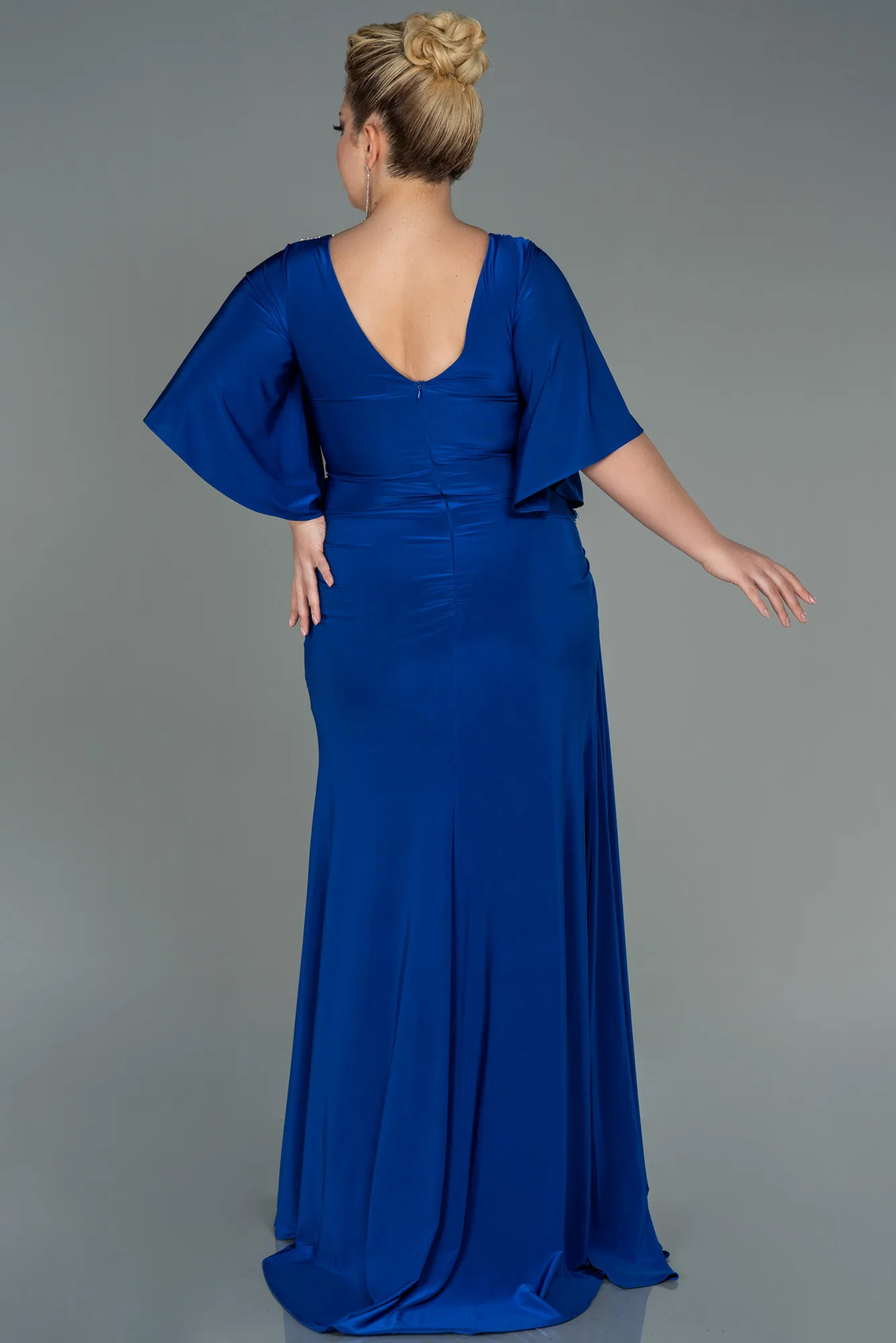 Sax Blue-Long Plus Size Evening Dress ABU3173