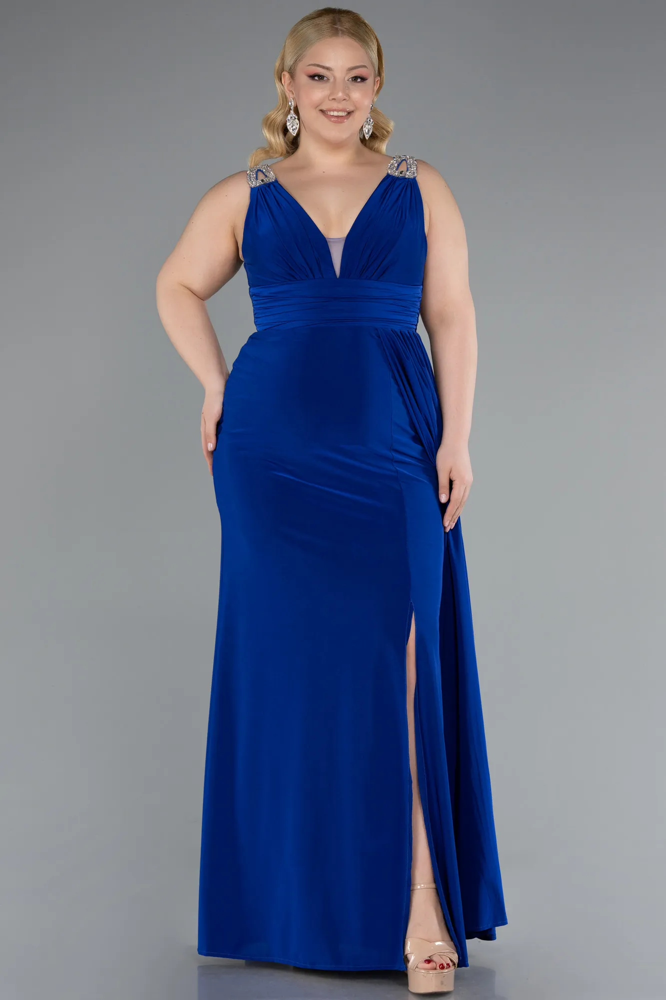 Sax Blue-Long Plus Size Evening Gown ABU4968