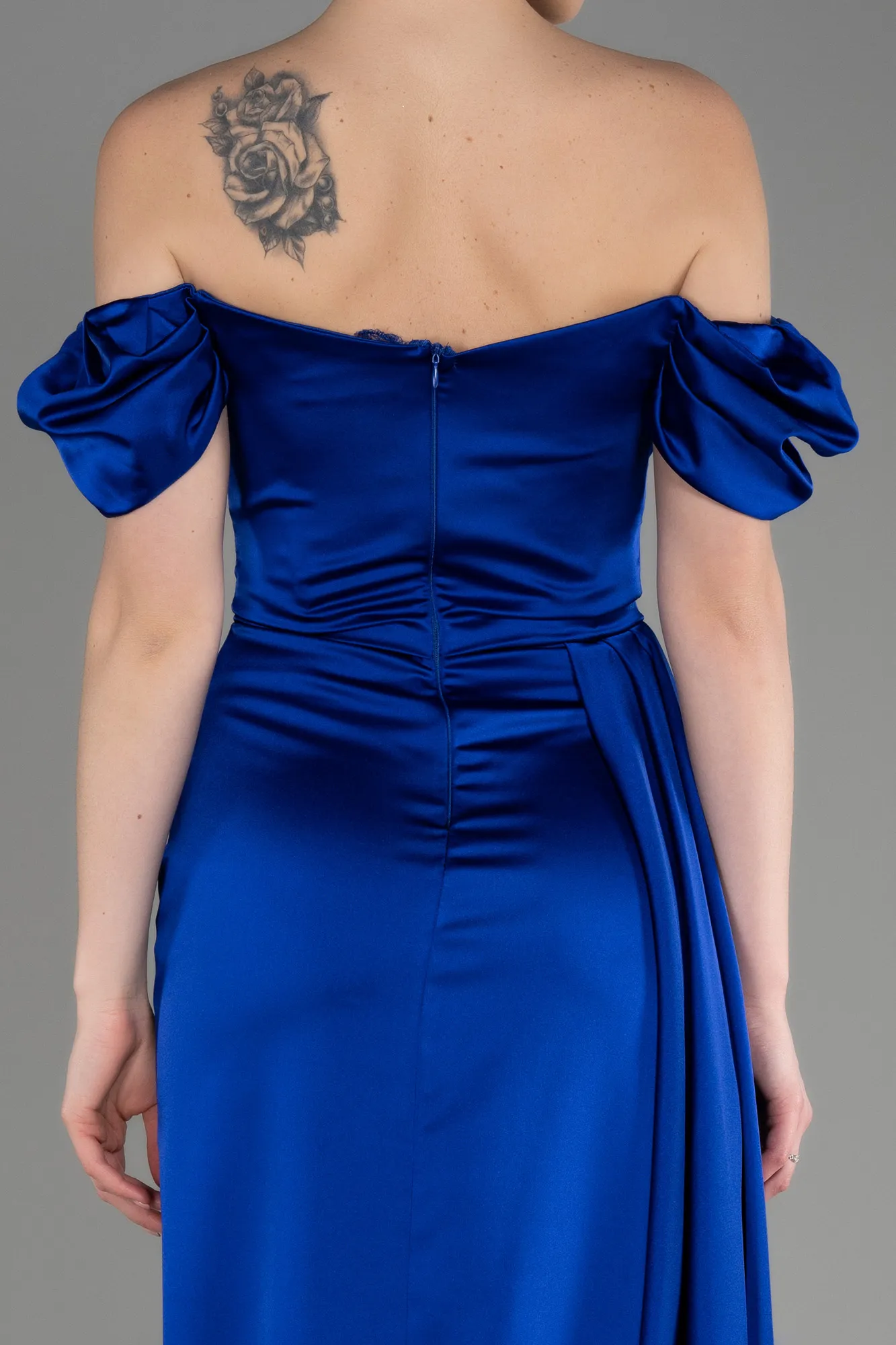 Sax Blue-Long Satin Engagement Dress ABU1606