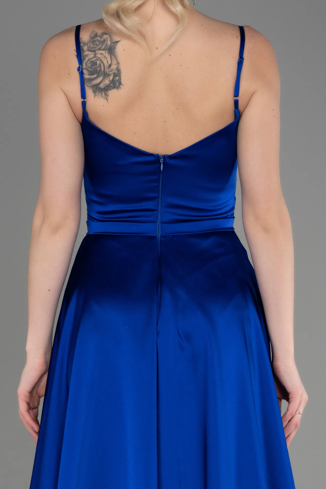 Sax Blue-Long Satin Evening Dress ABU1601