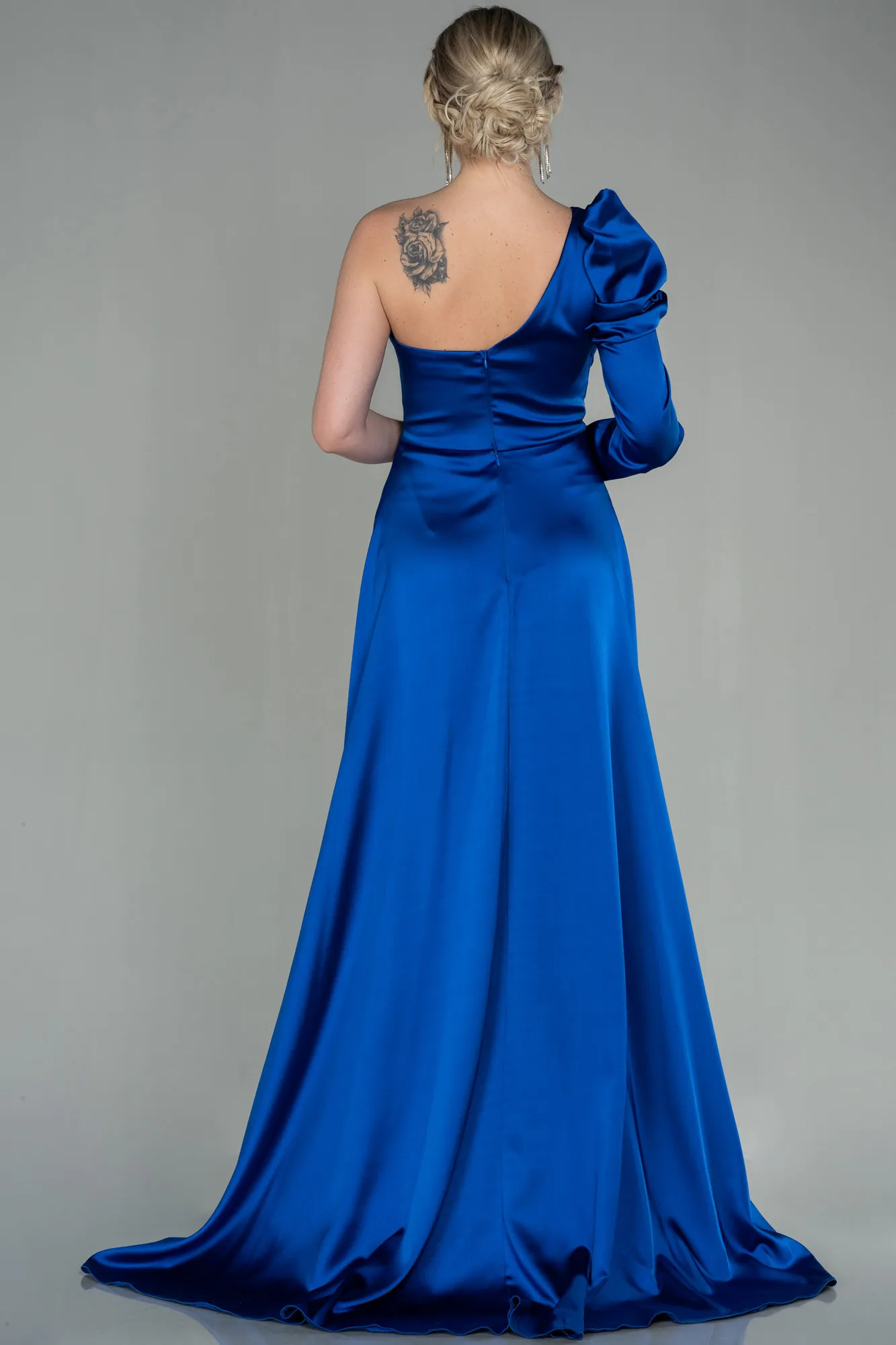 Sax Blue-Long Satin Evening Dress ABU1715