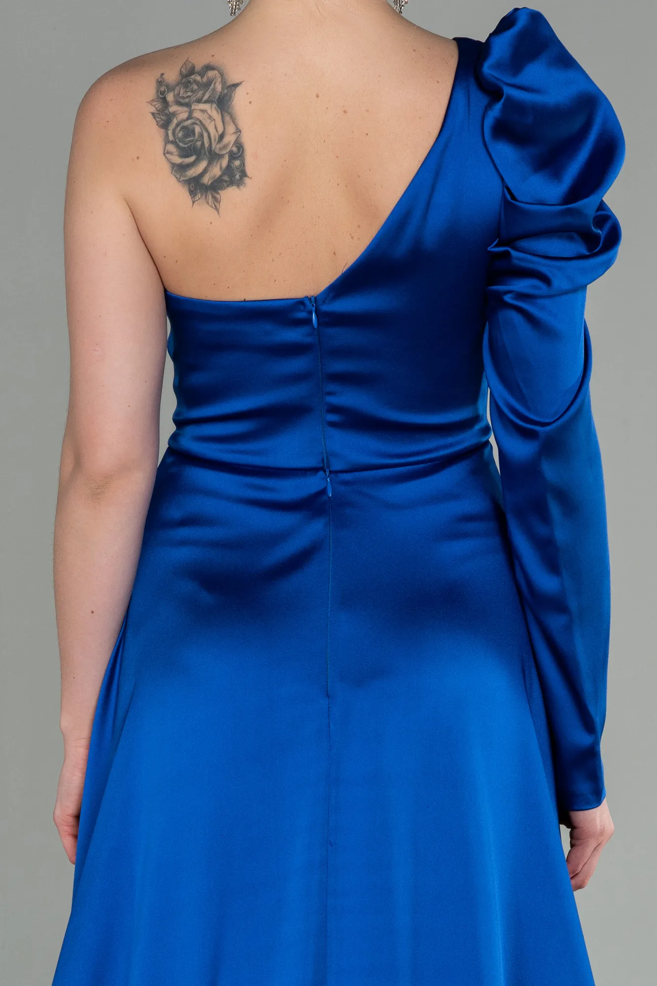 Sax Blue-Long Satin Evening Dress ABU1715