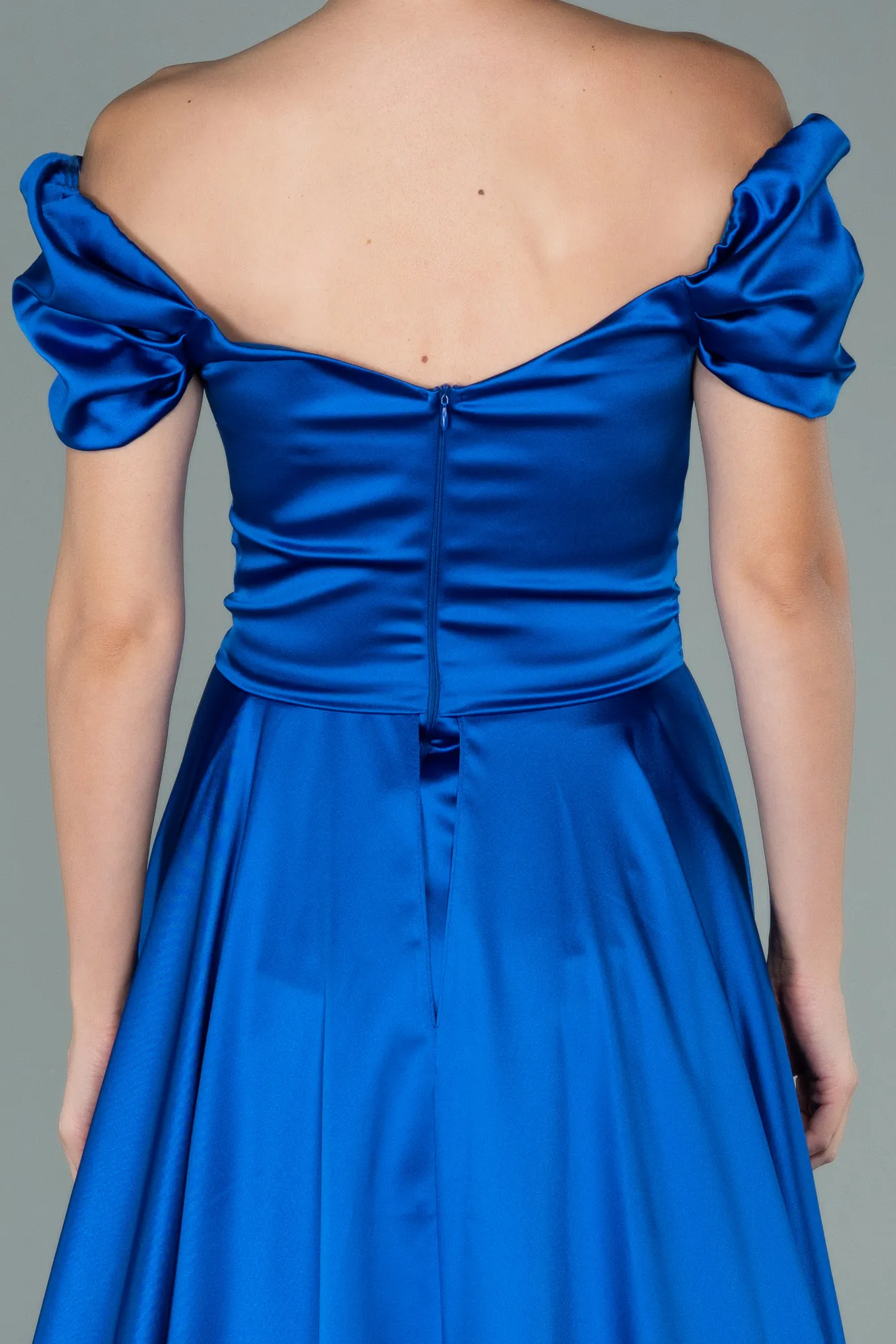 Sax Blue-Long Satin Evening Dress ABU2003