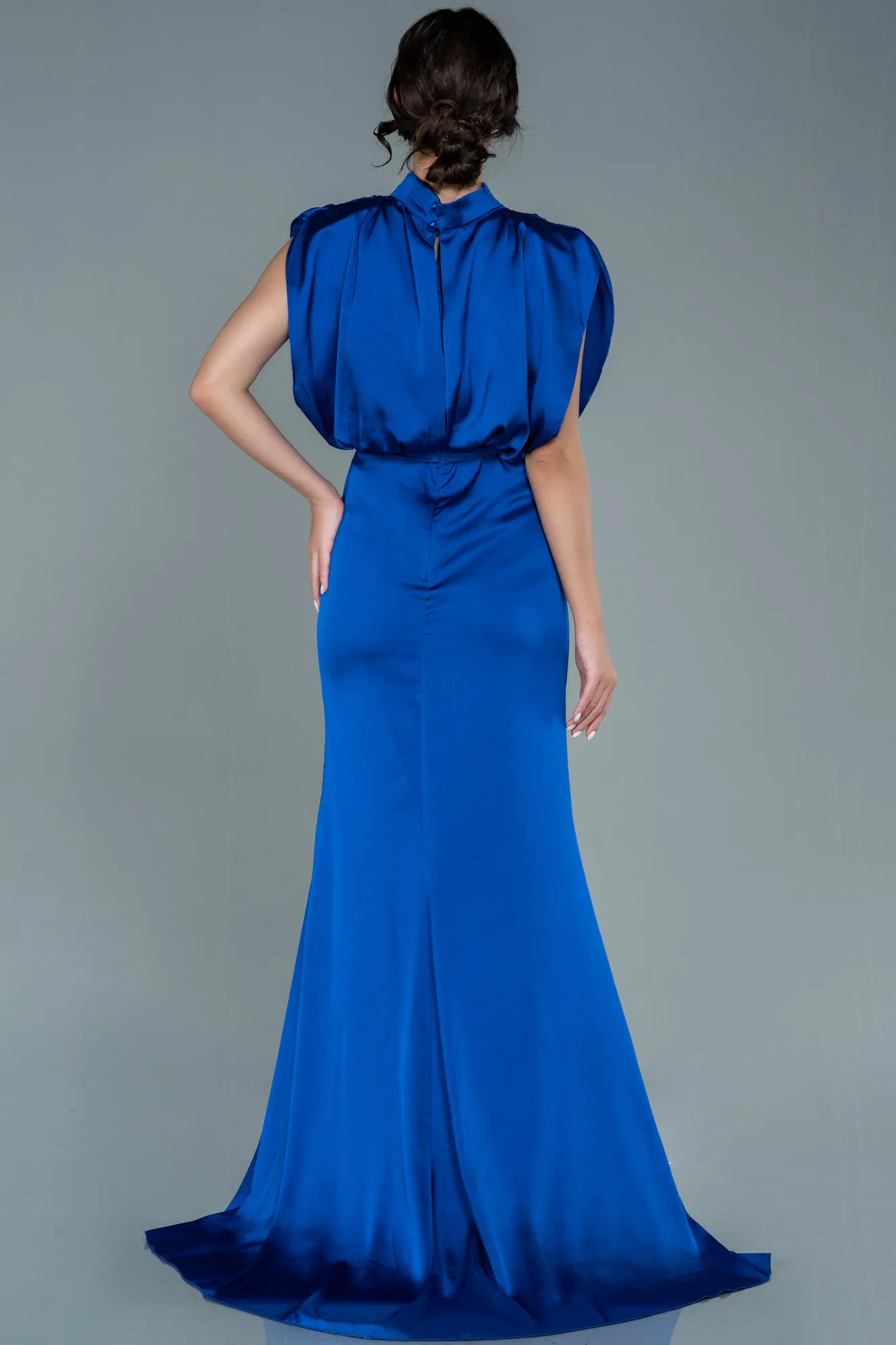 Sax Blue-Long Satin Evening Dress ABU2133