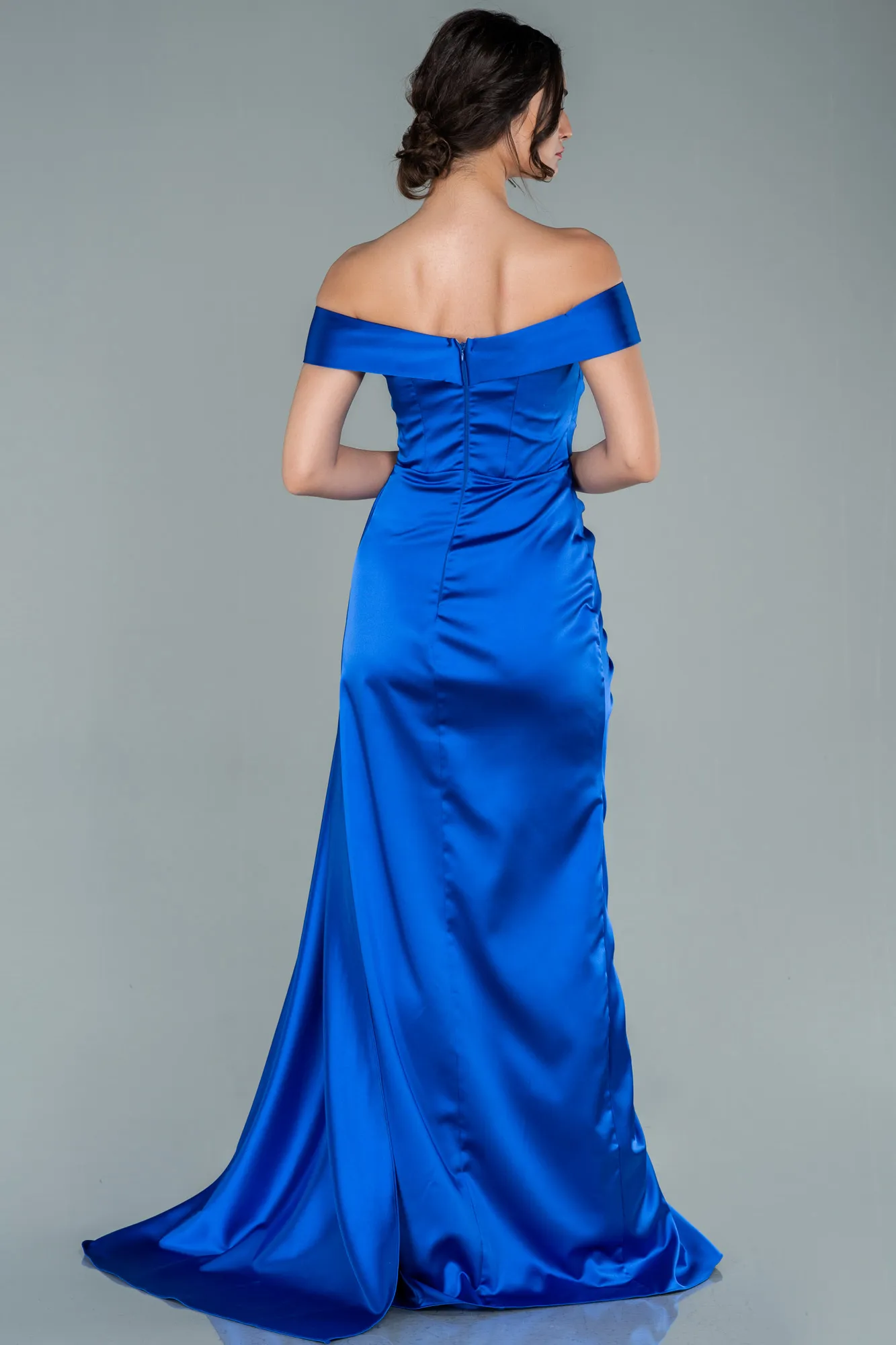 Sax Blue-Long Satin Evening Dress ABU2560