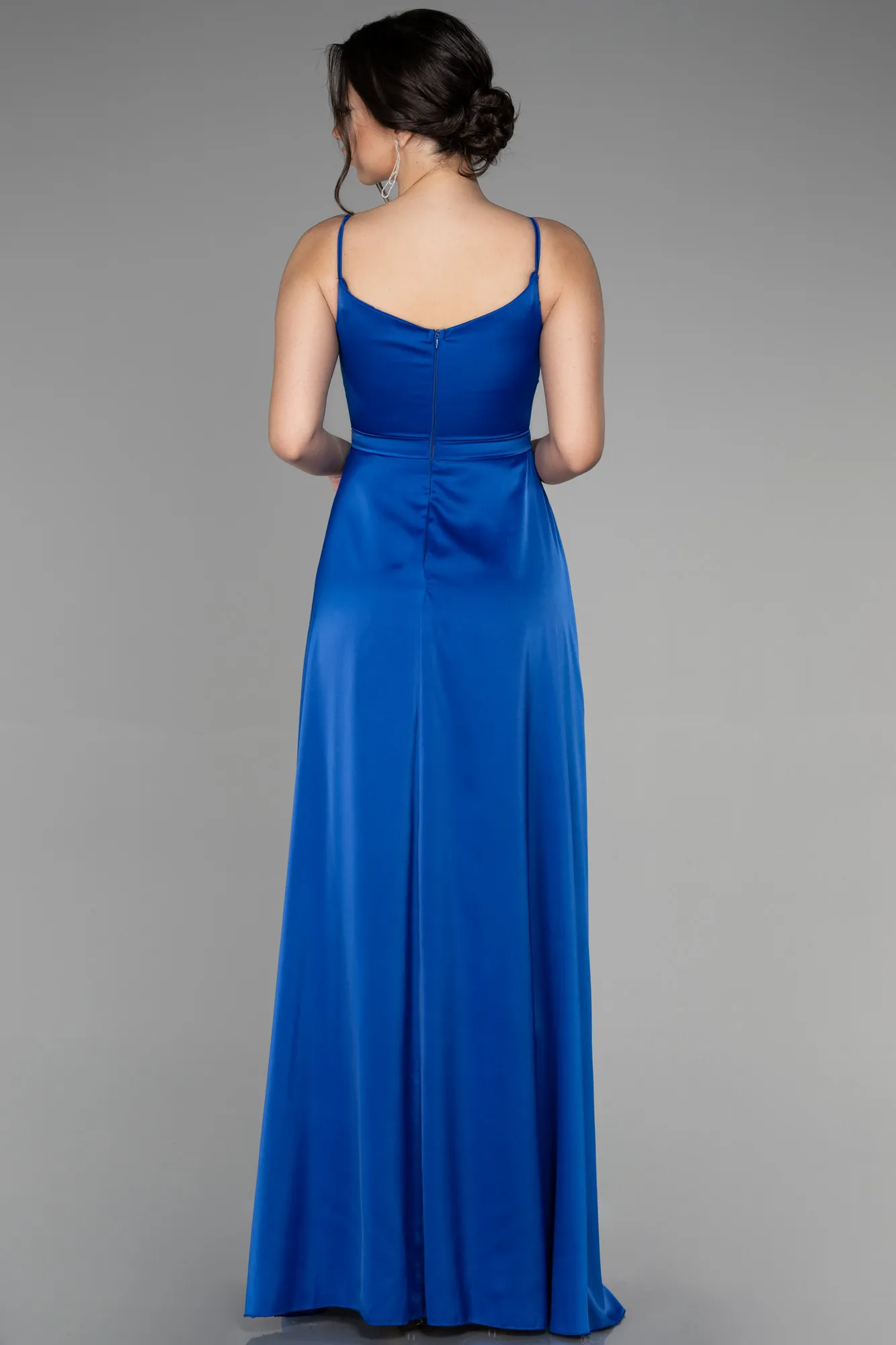 Sax Blue-Long Satin Evening Dress ABU2722
