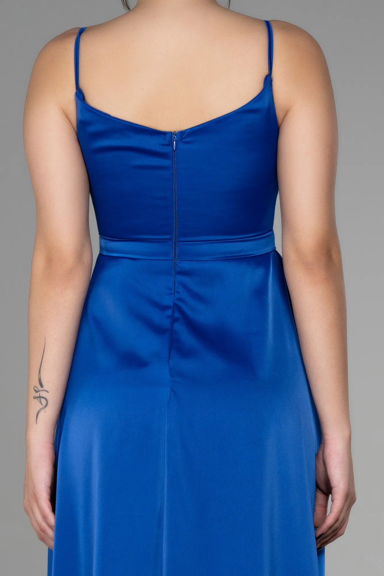 Sax Blue-Long Satin Evening Dress ABU2722