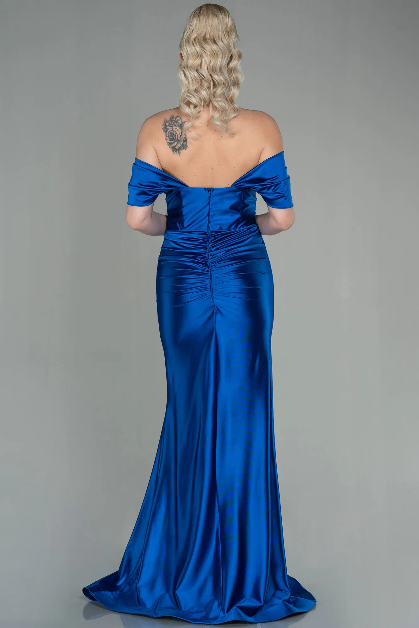 Sax Blue-Long Satin Evening Dress ABU2814
