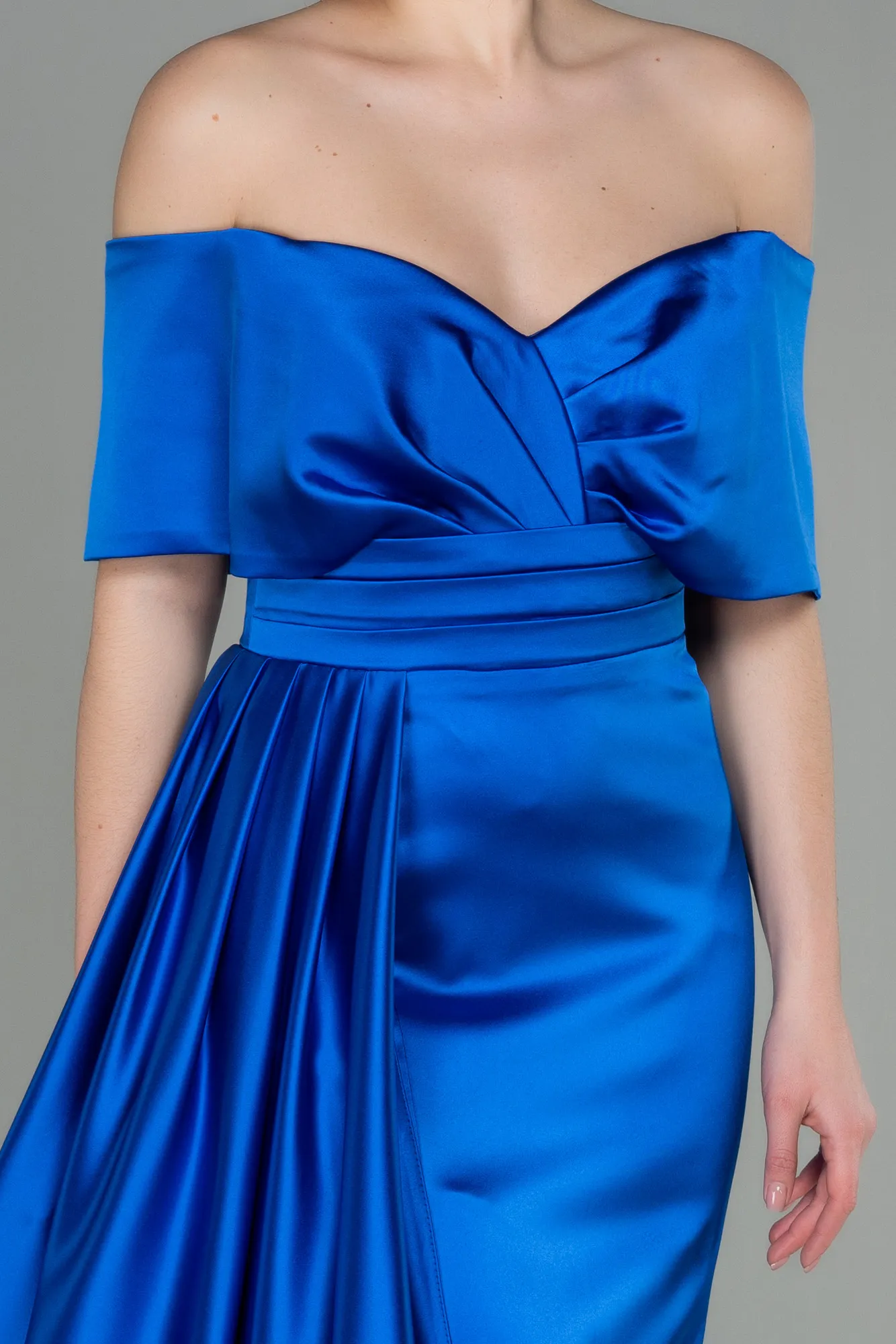 Sax Blue-Long Satin Evening Dress ABU2893