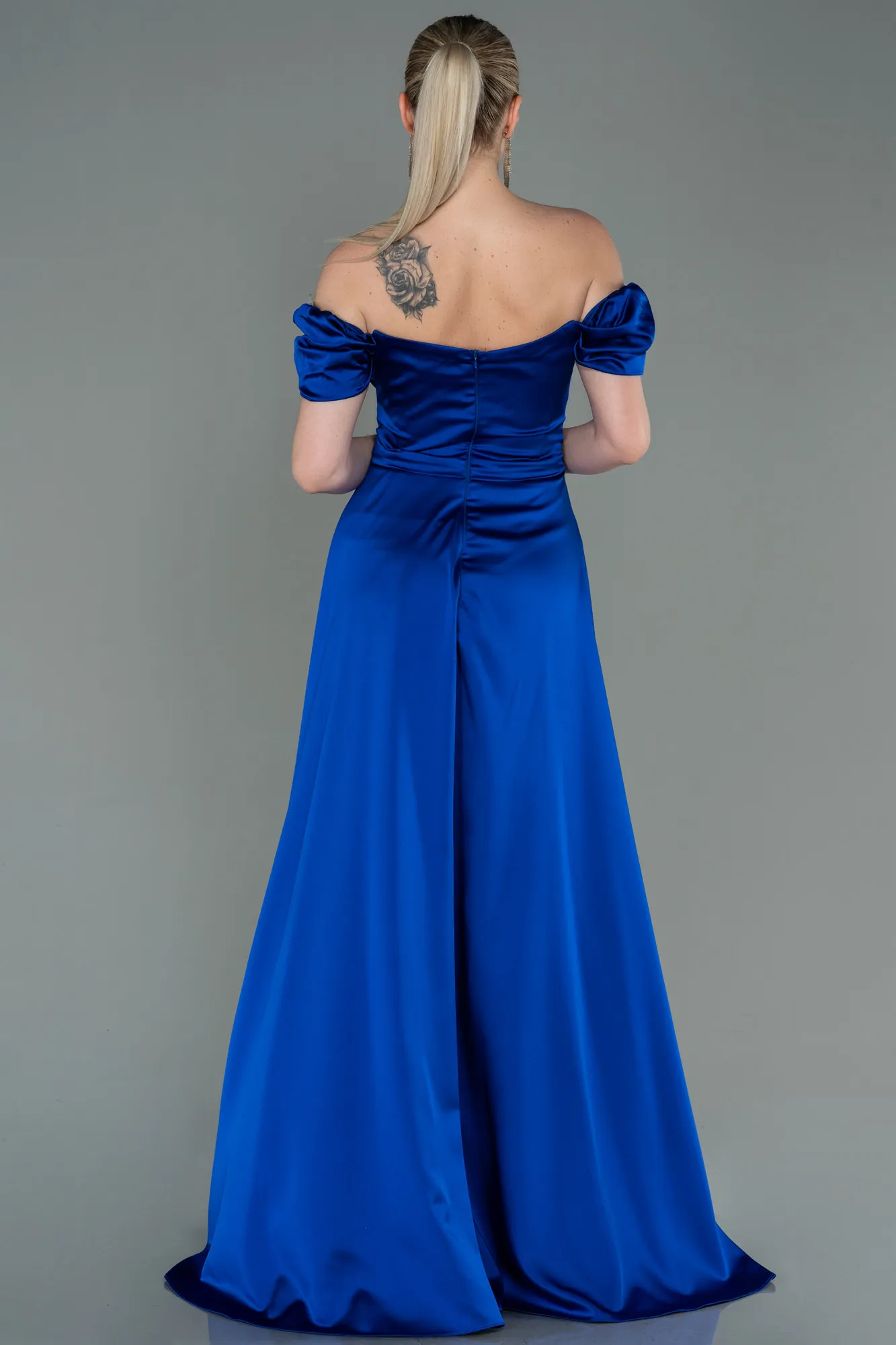 Sax Blue-Long Satin Evening Dress ABU2903
