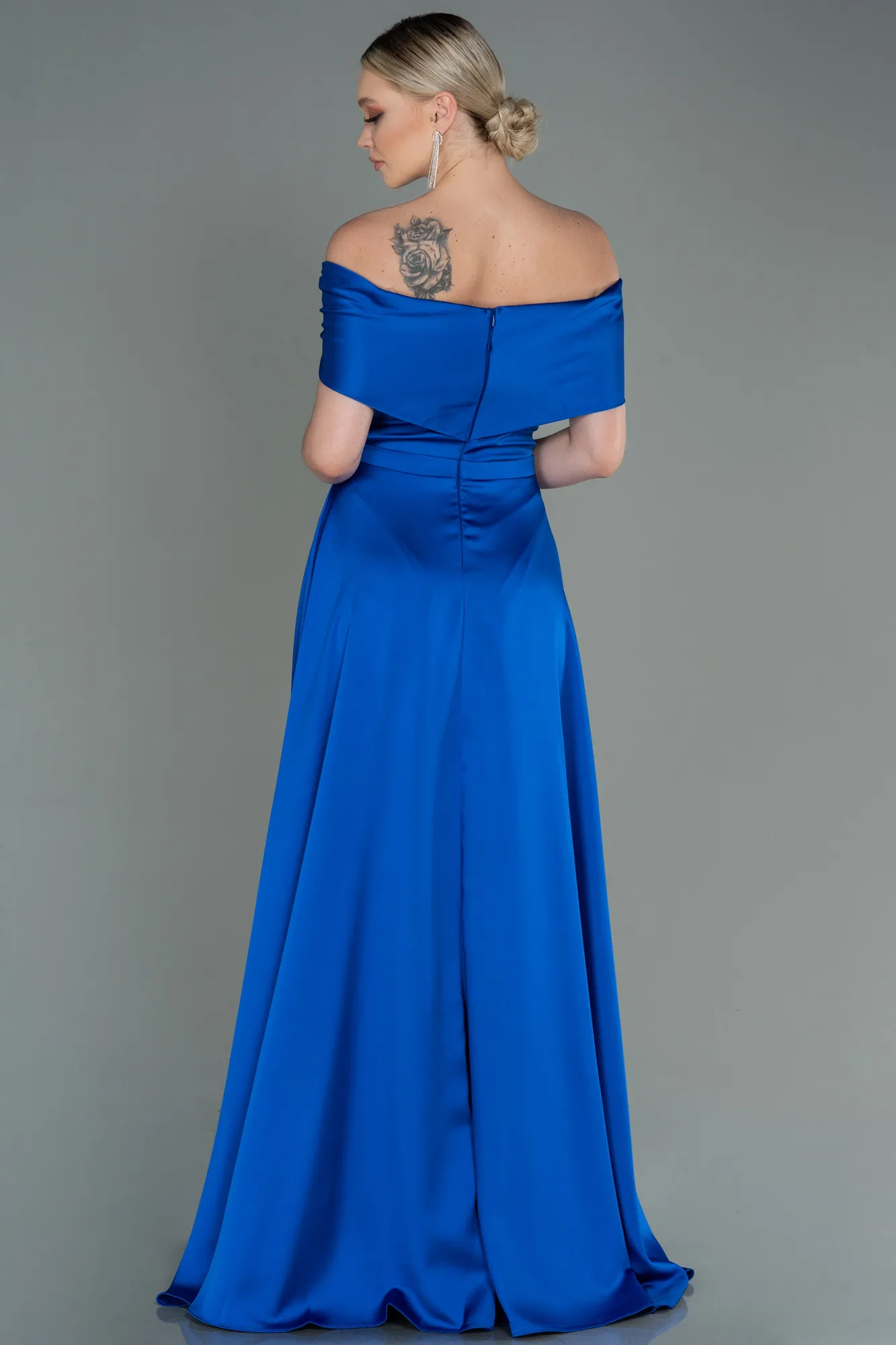 Sax Blue-Long Satin Evening Dress ABU3197