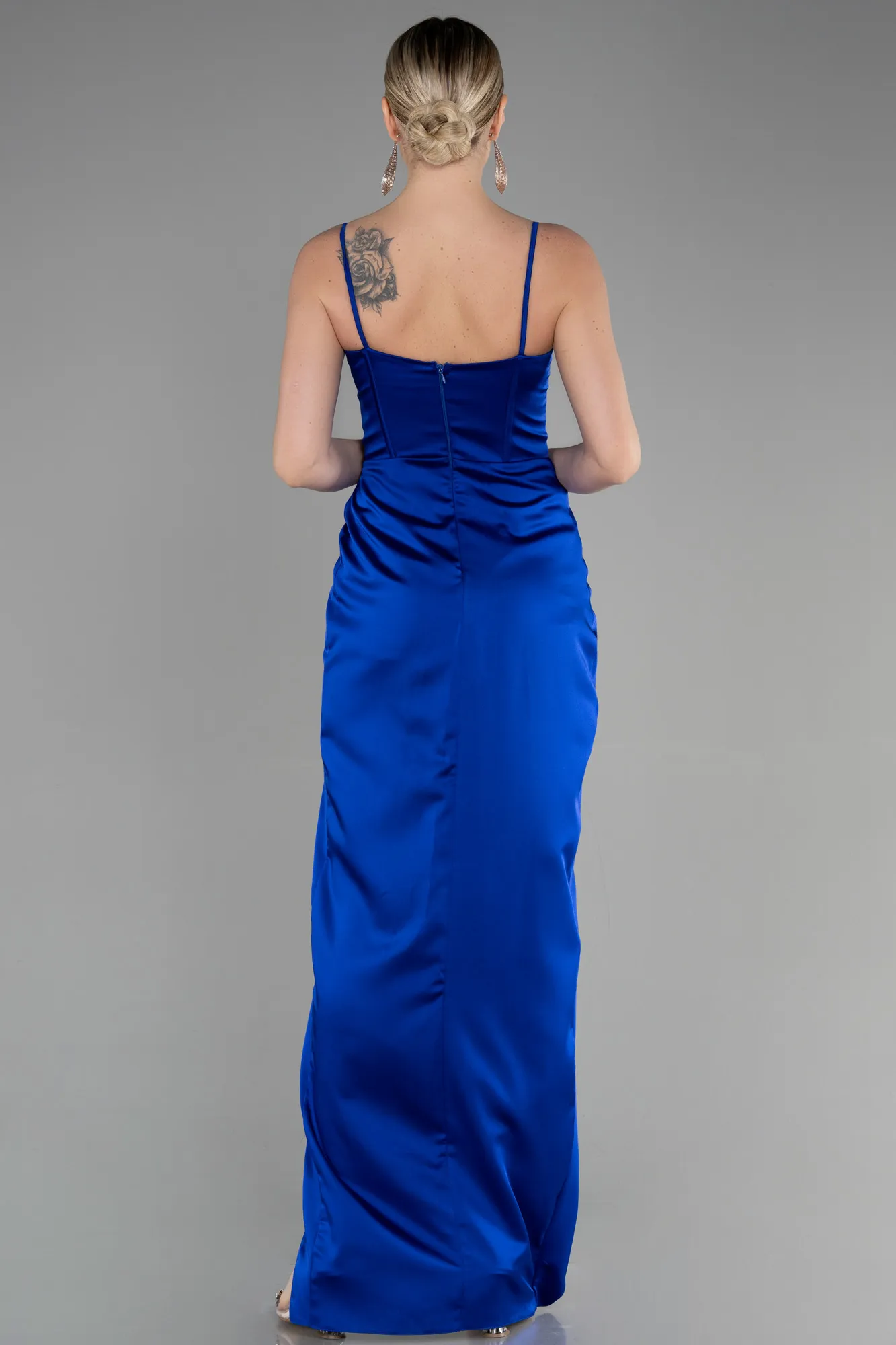 Sax Blue-Long Satin Evening Dress ABU3390