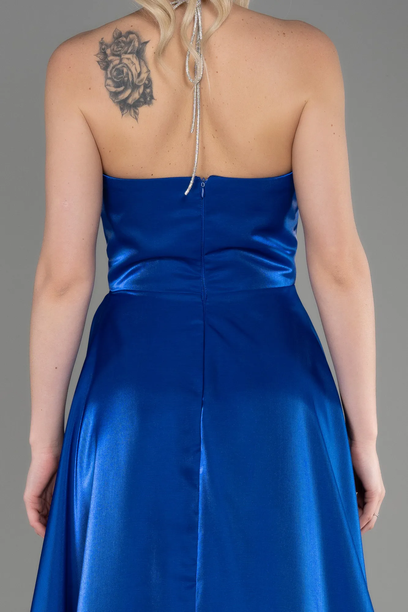 Sax Blue-Long Satin Evening Dress ABU3755