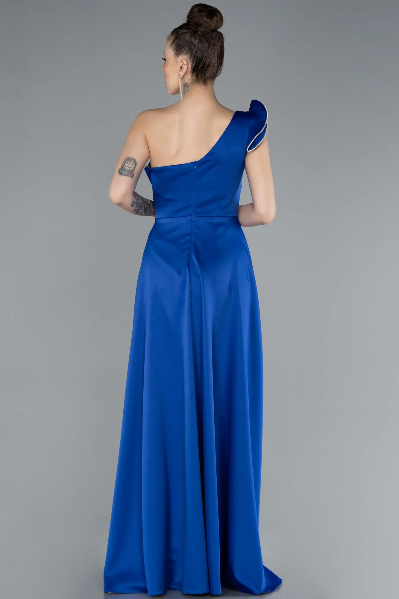 Sax Blue-Long Satin Evening Dress ABU4658