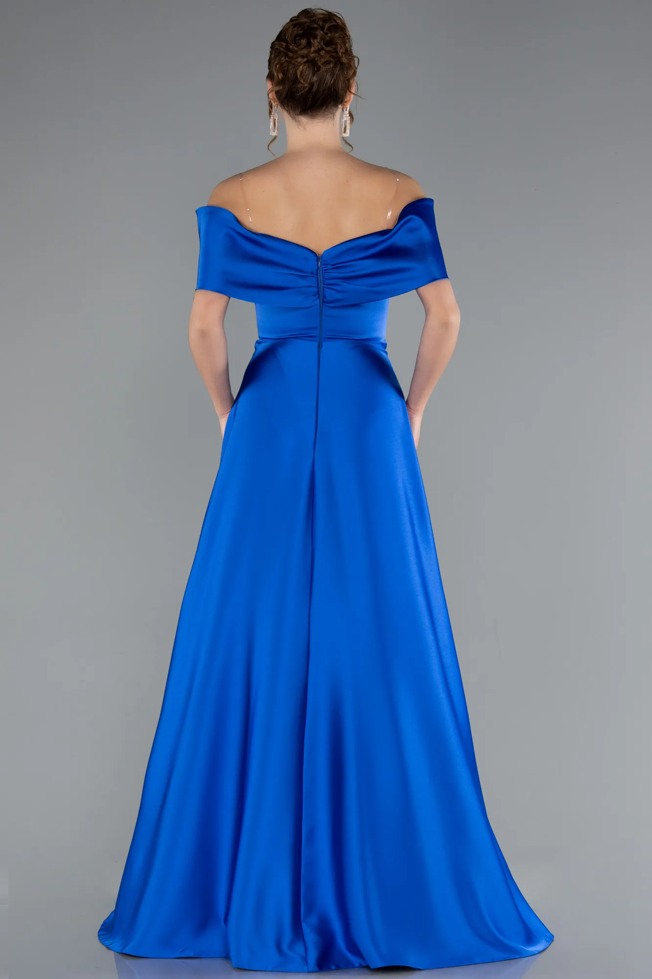 Sax Blue-Long Satin Evening Dress ABU5015