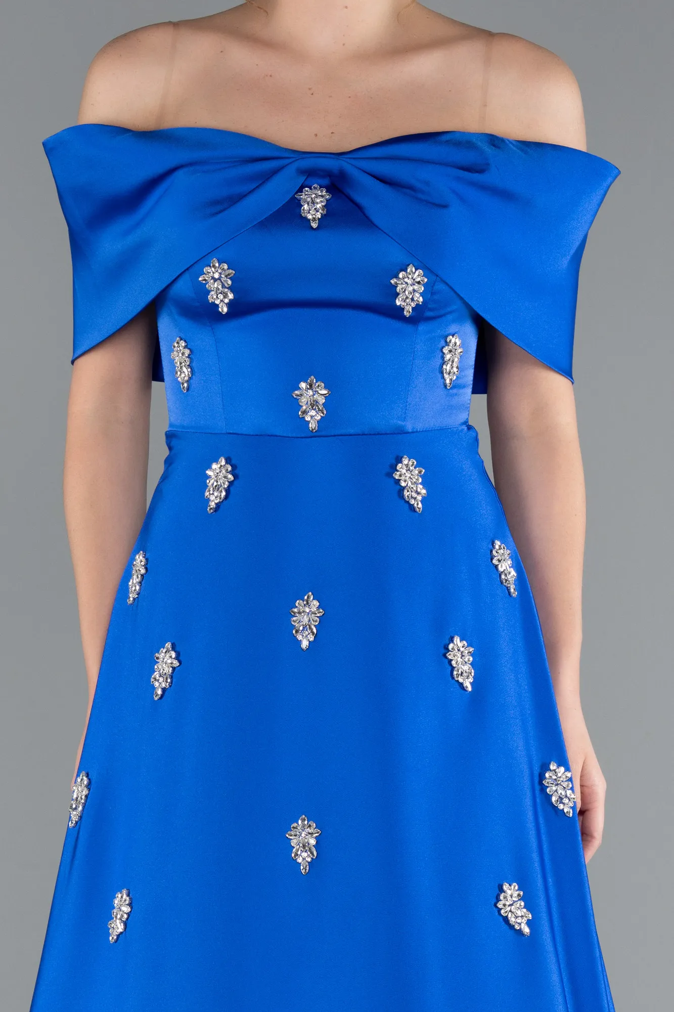 Sax Blue-Long Satin Evening Dress ABU5015