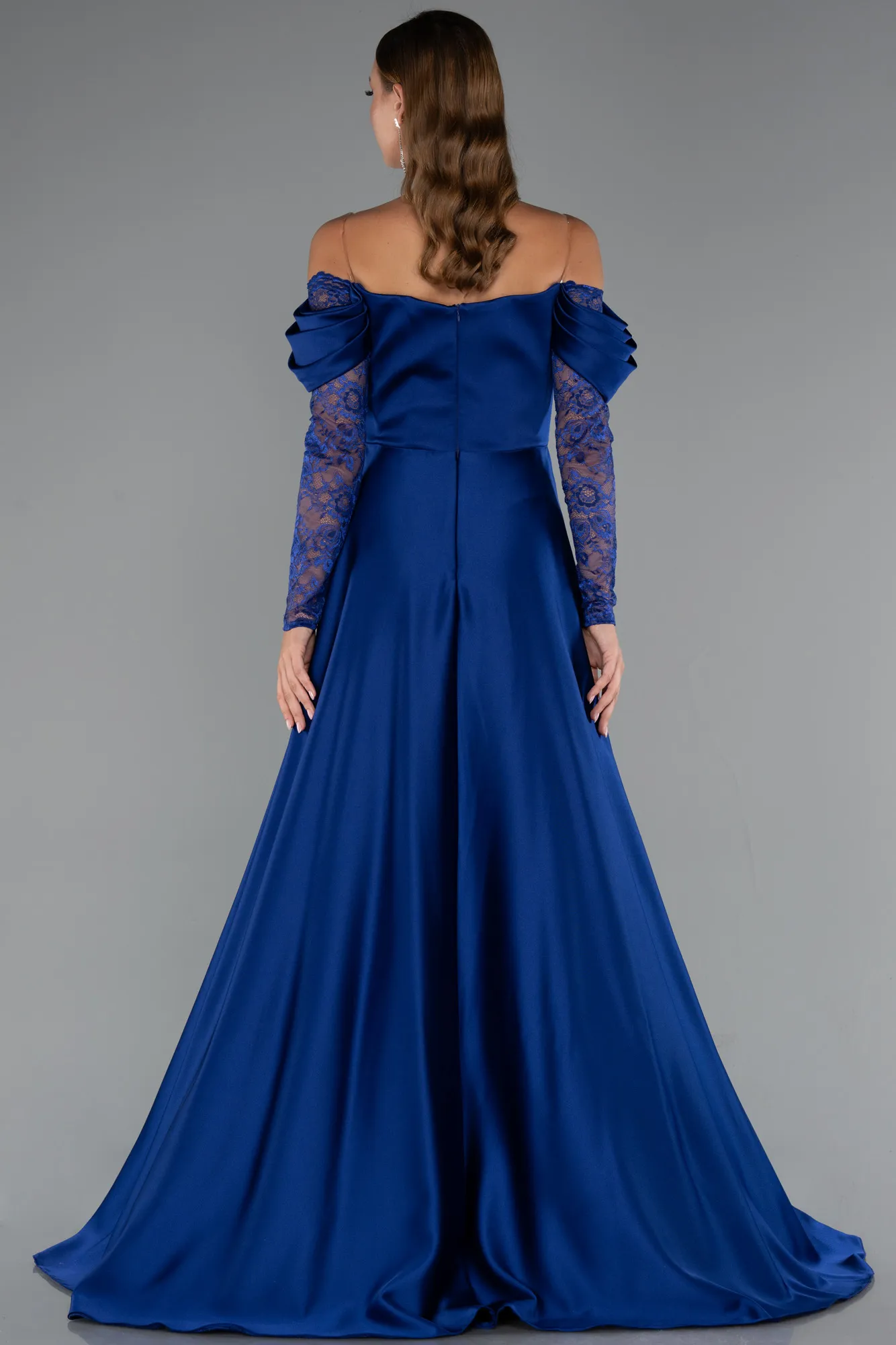 Sax Blue-Long Satin Evening Dress ABU5054