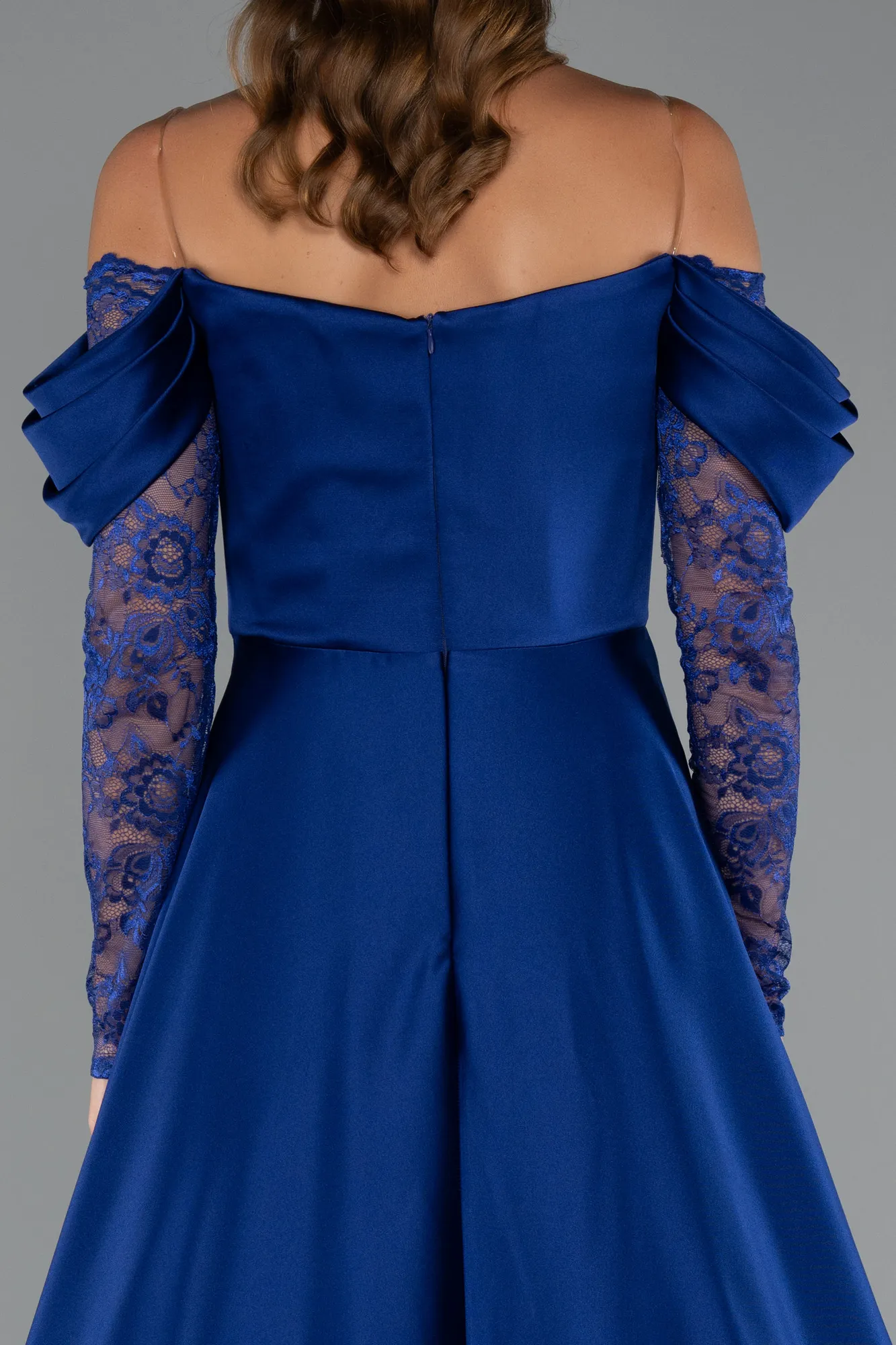 Sax Blue-Long Satin Evening Dress ABU5054