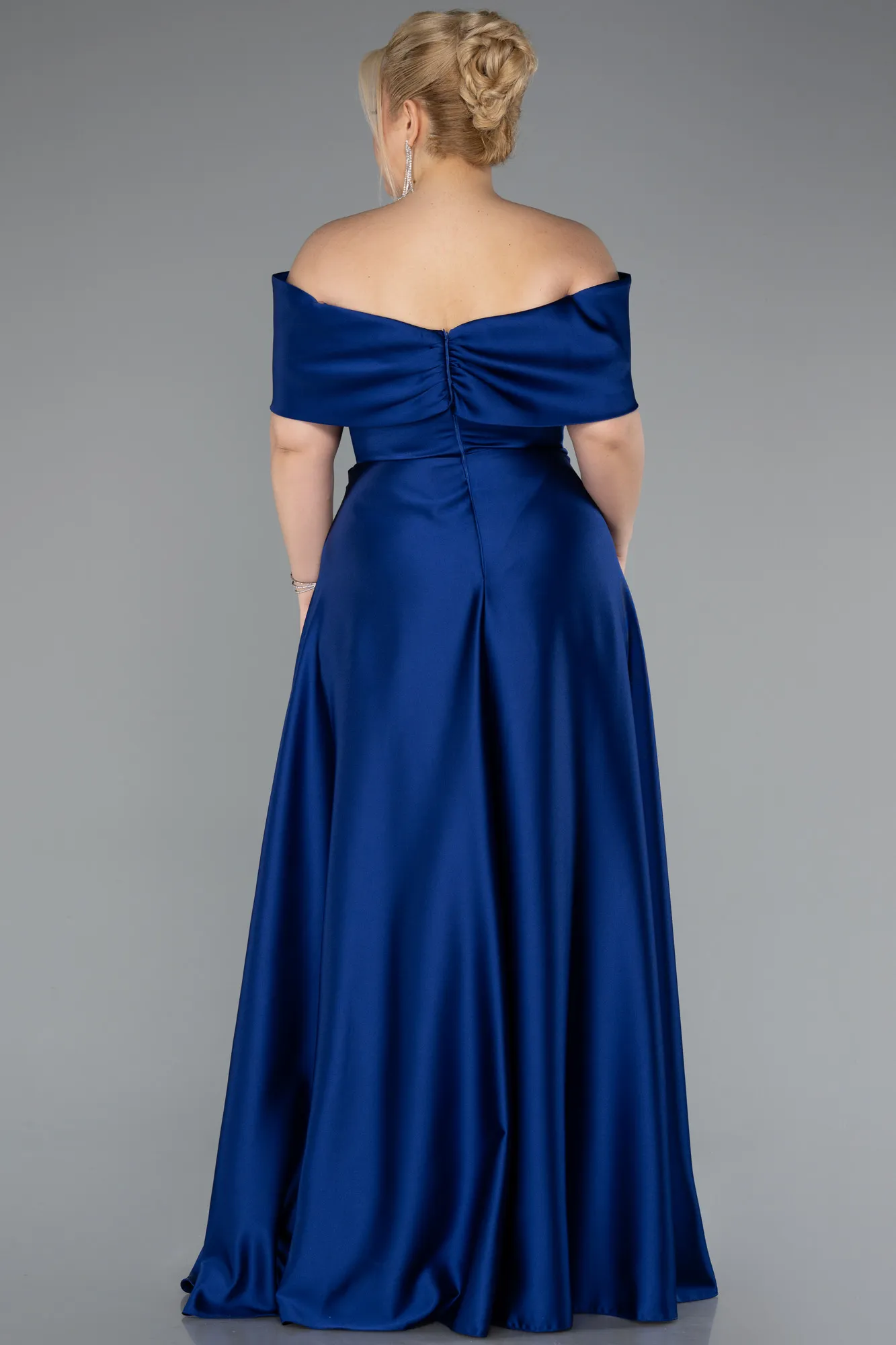 Sax Blue-Long Satin Formal Plus Size Dress ABU5072