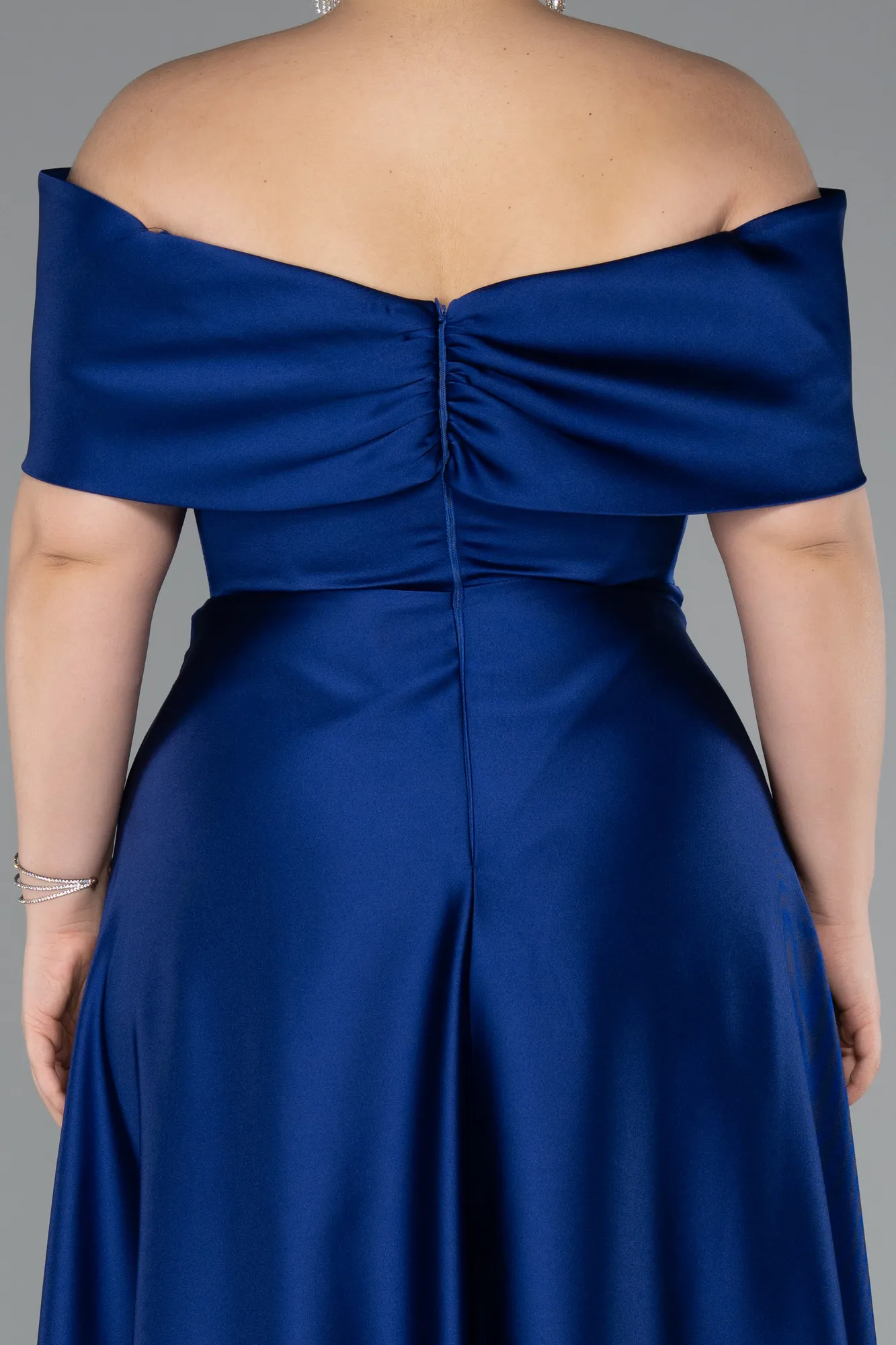 Sax Blue-Long Satin Formal Plus Size Dress ABU5072