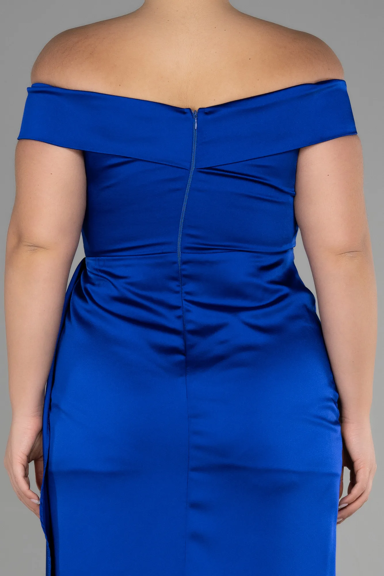 Sax Blue-Long Satin Plus Size Evening Dress ABU2561