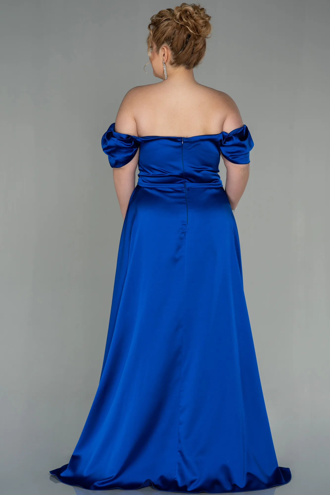 Sax Blue-Long Satin Plus Size Evening Dress ABU2923