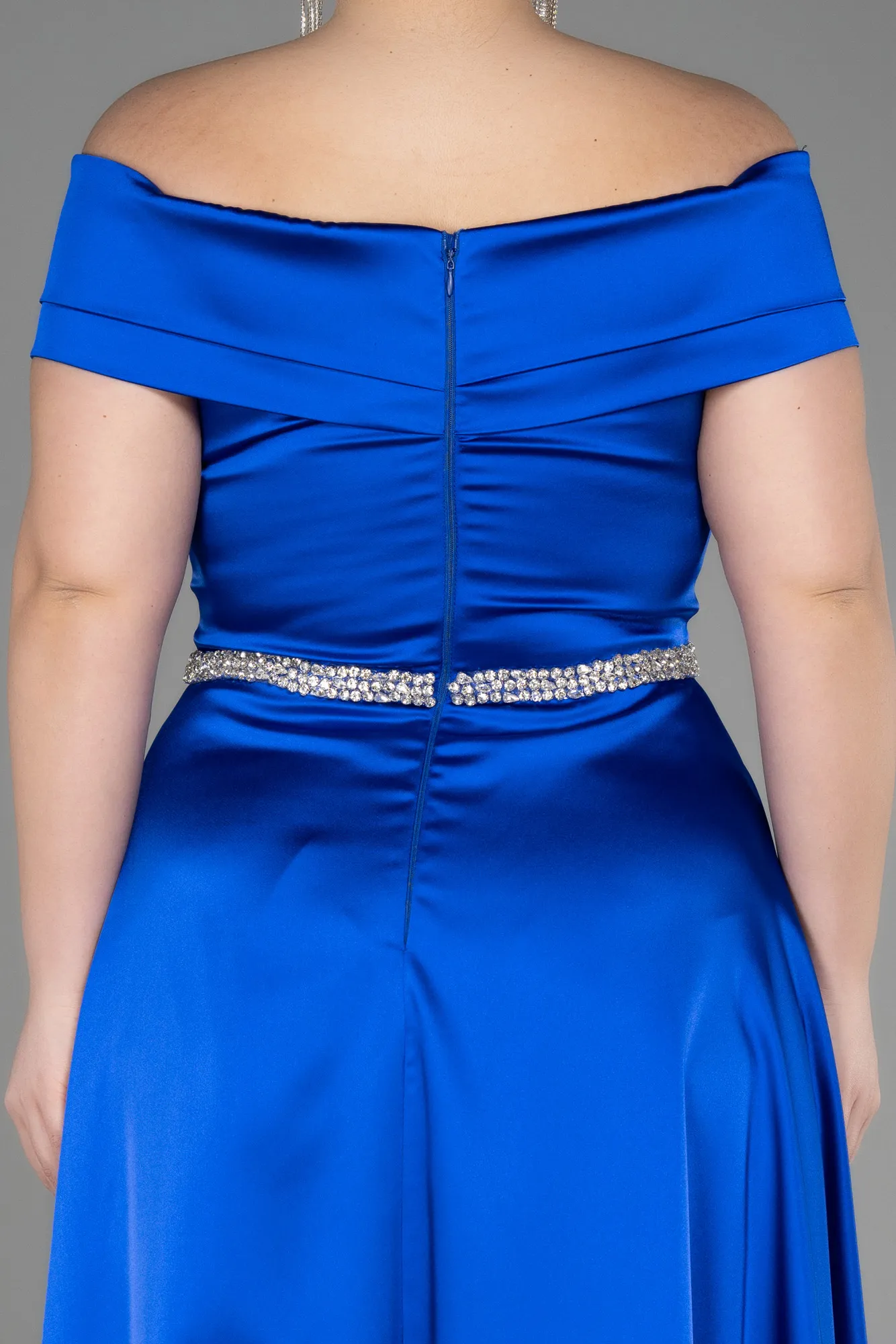 Sax Blue-Long Satin Plus Size Wedding Dress ABU3801