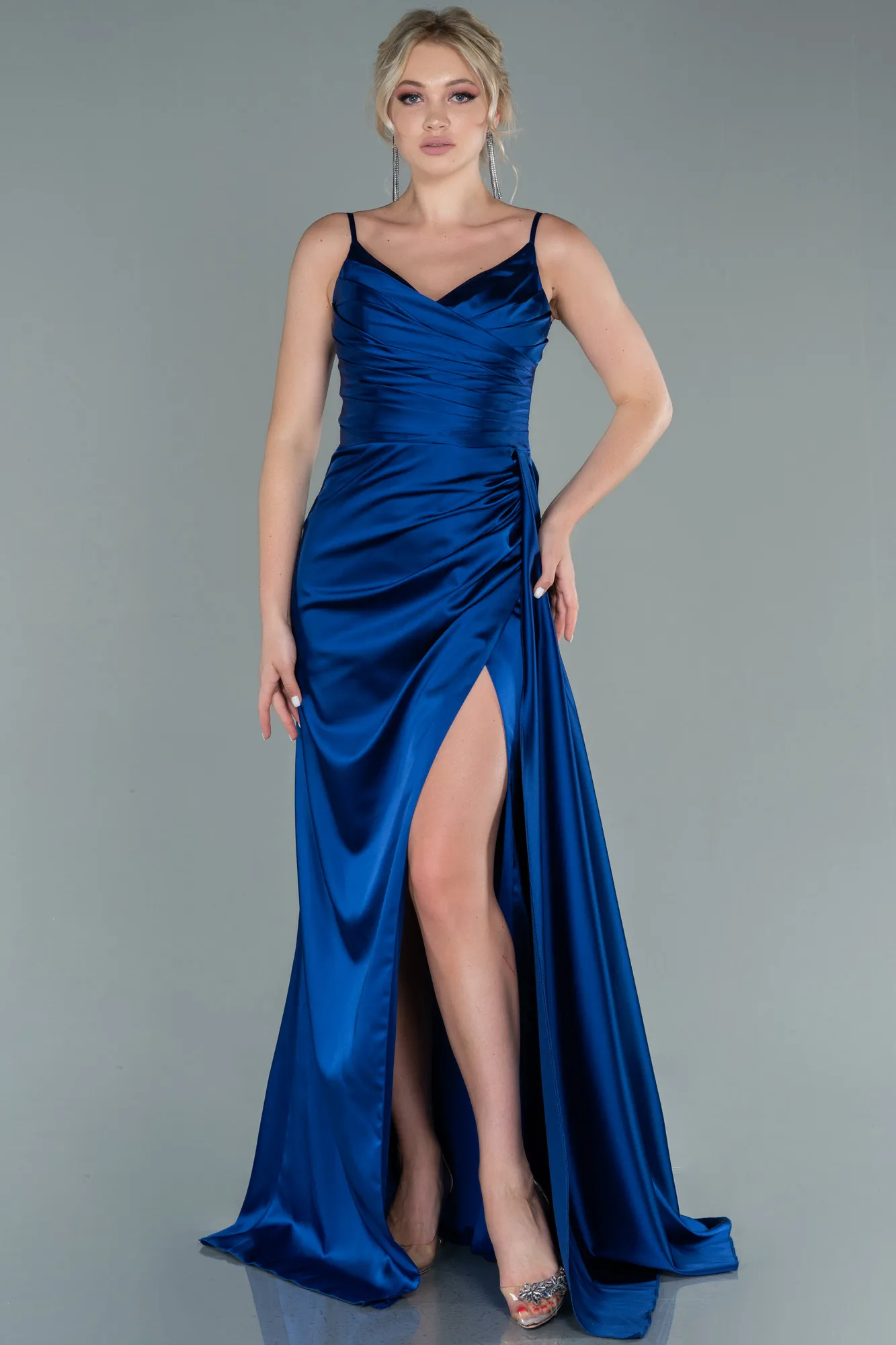 Sax Blue-Long Satin Prom Gown ABU2273
