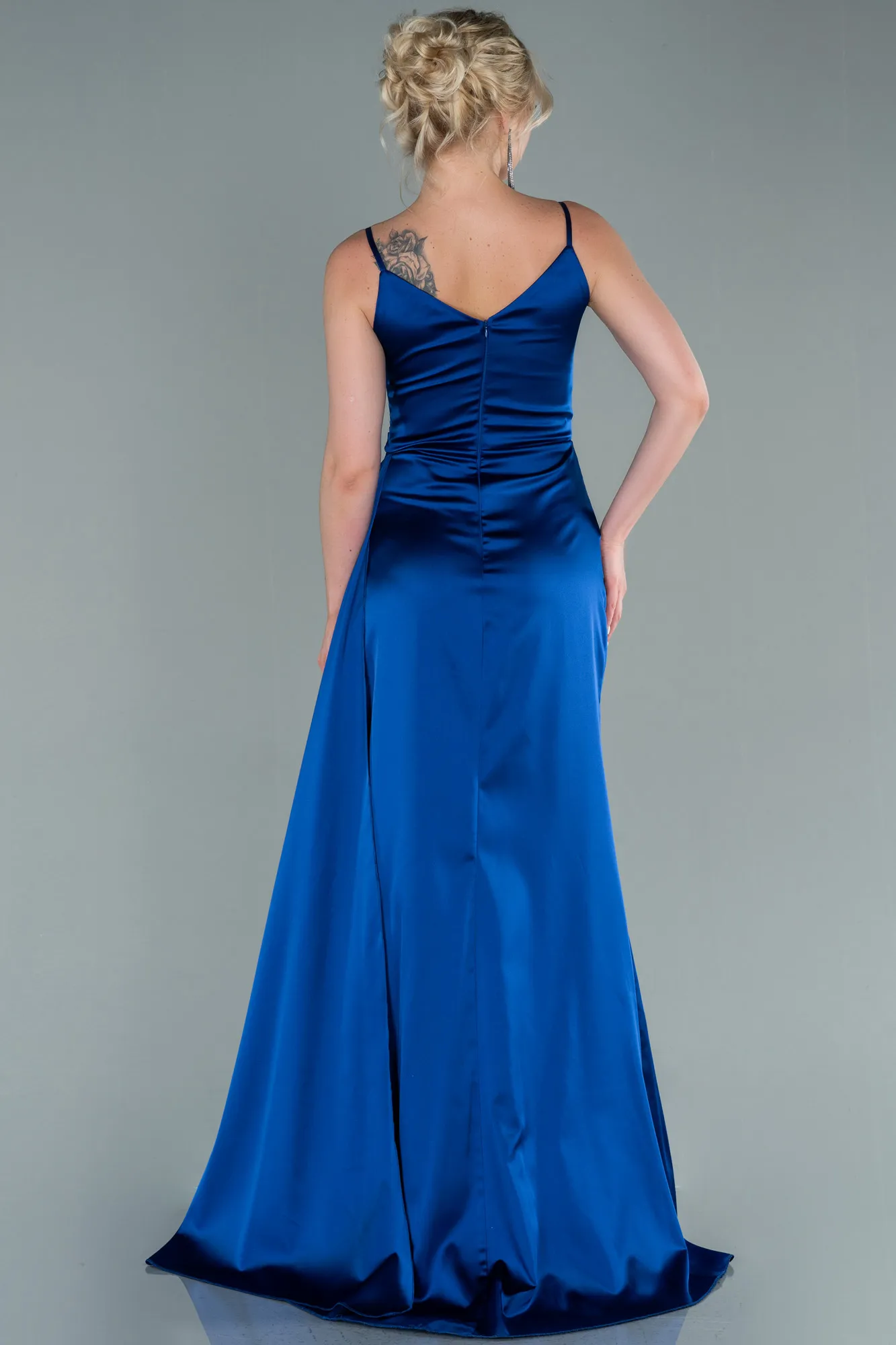 Sax Blue-Long Satin Prom Gown ABU2273