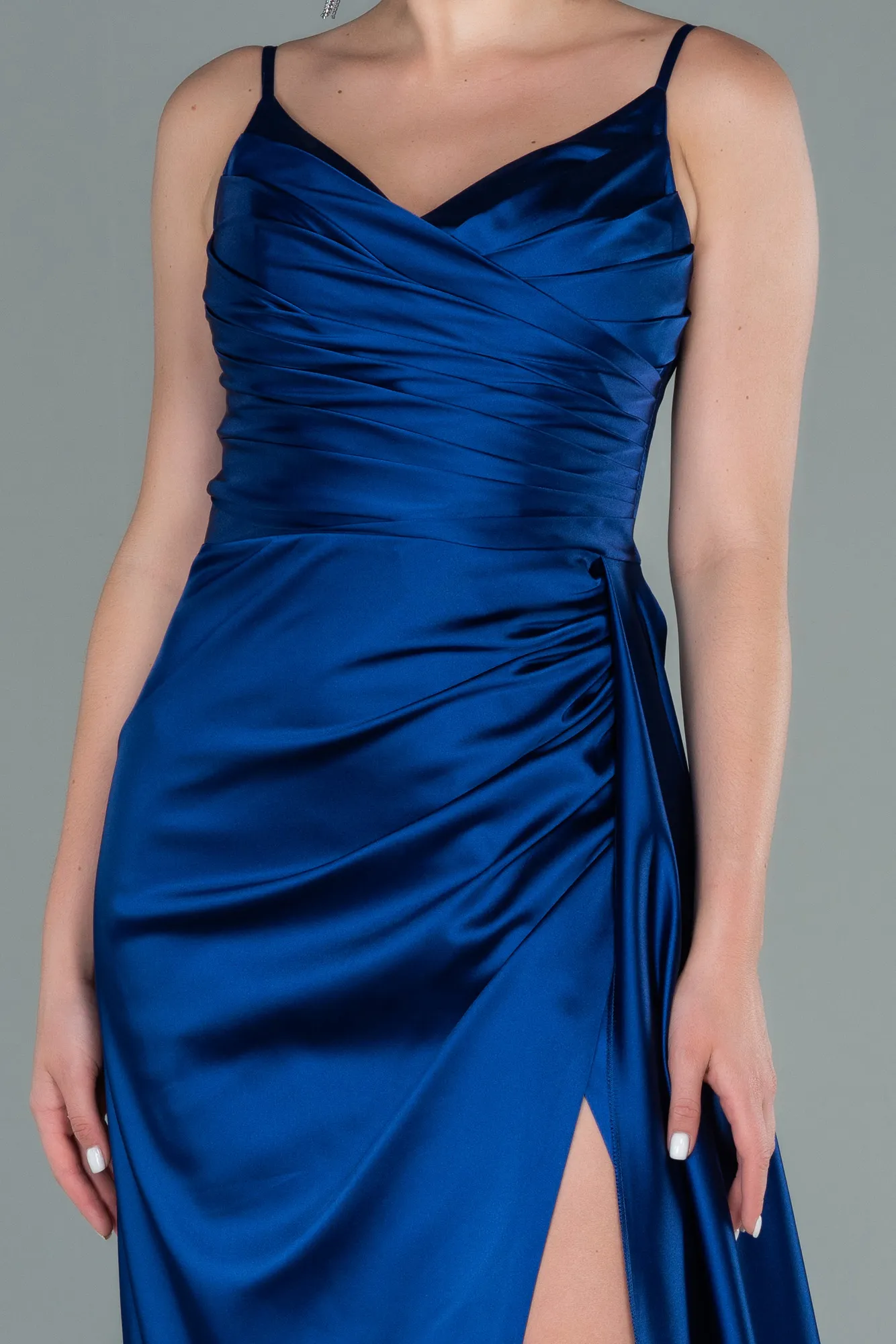 Sax Blue-Long Satin Prom Gown ABU2273