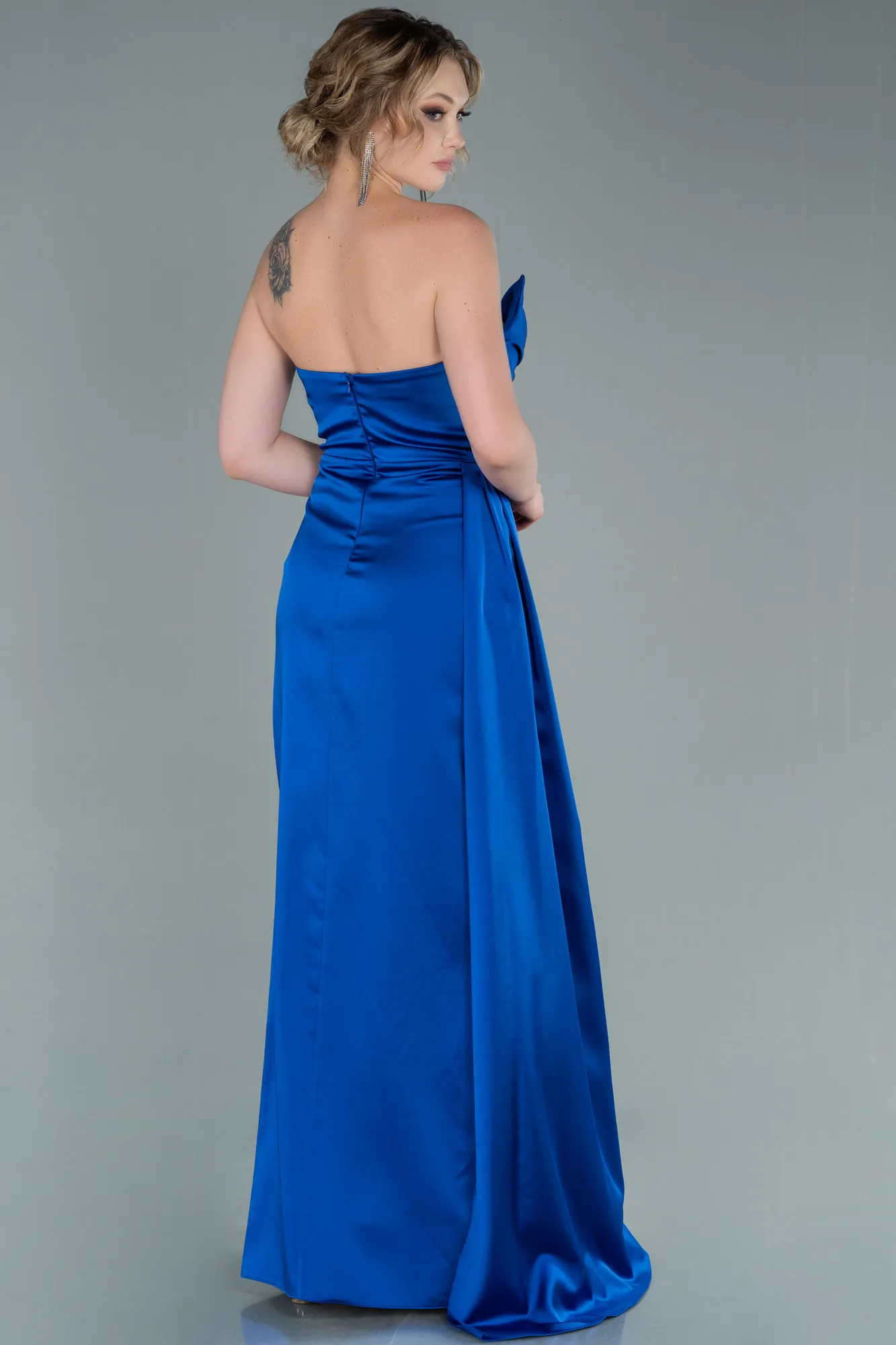Sax Blue-Long Satin Prom Gown ABU2340