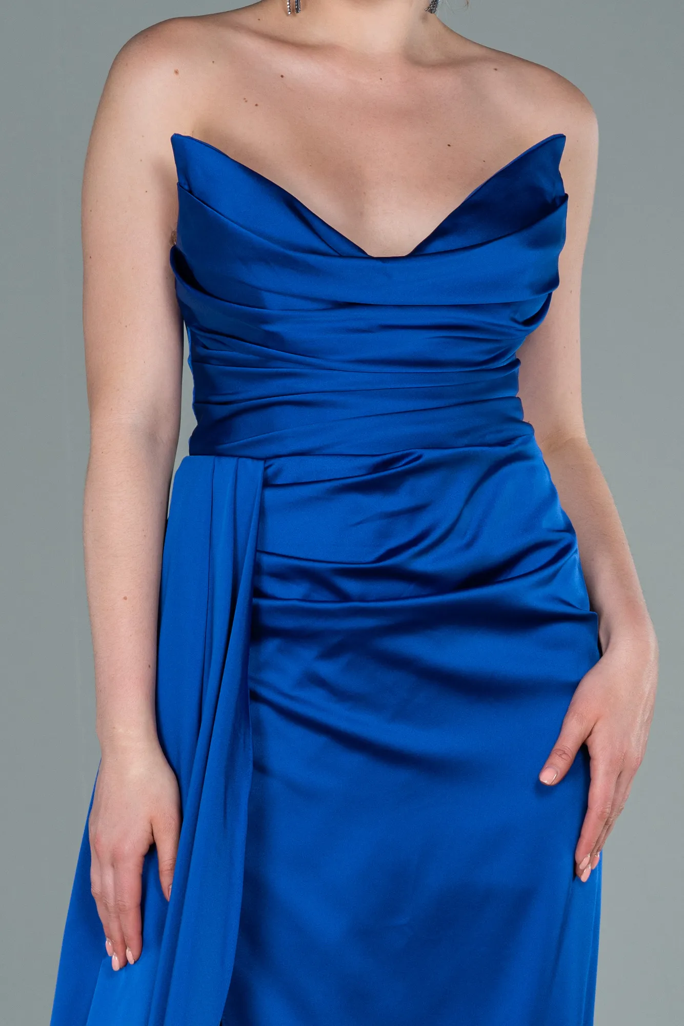 Sax Blue-Long Satin Prom Gown ABU2340