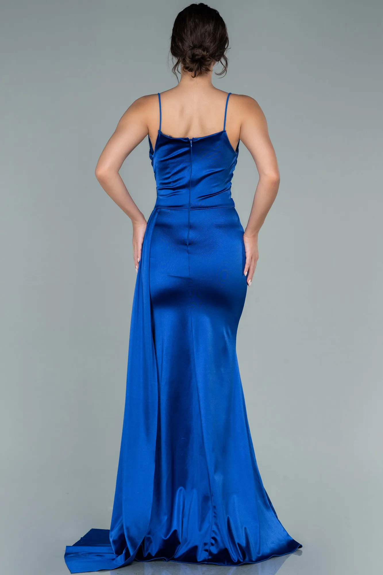 Sax Blue-Long Satin Prom Gown ABU2539