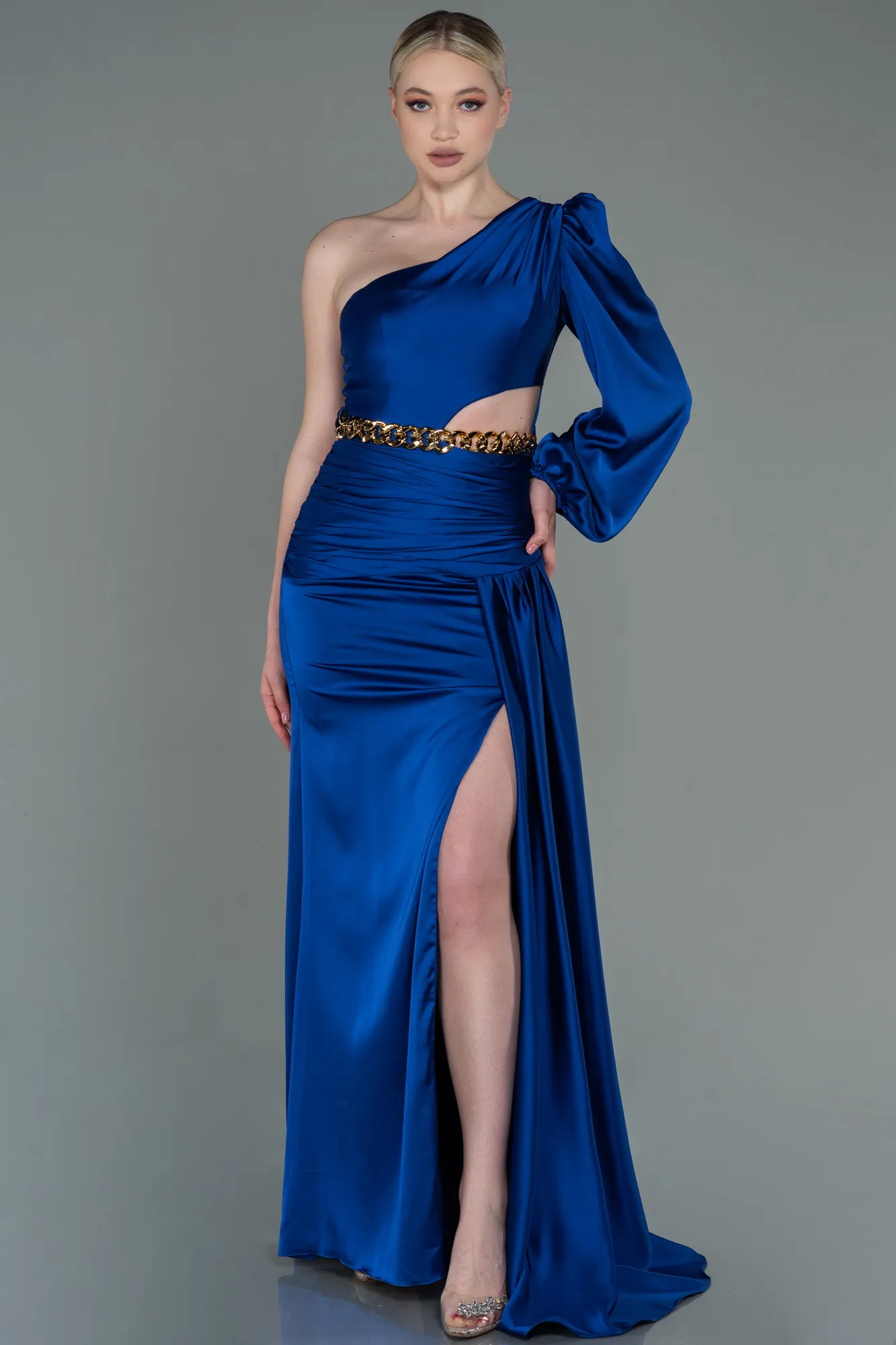 Sax Blue-Long Satin Prom Gown ABU2625