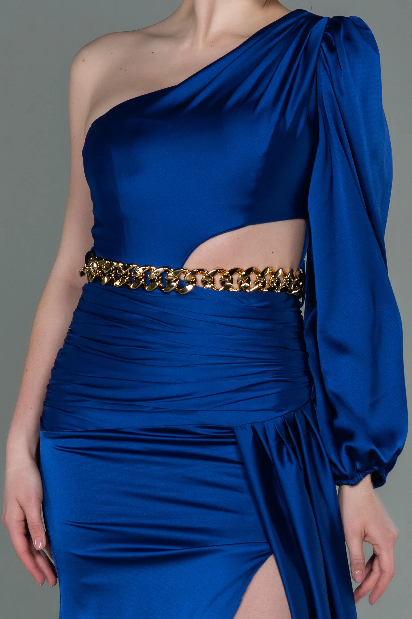 Sax Blue-Long Satin Prom Gown ABU2625