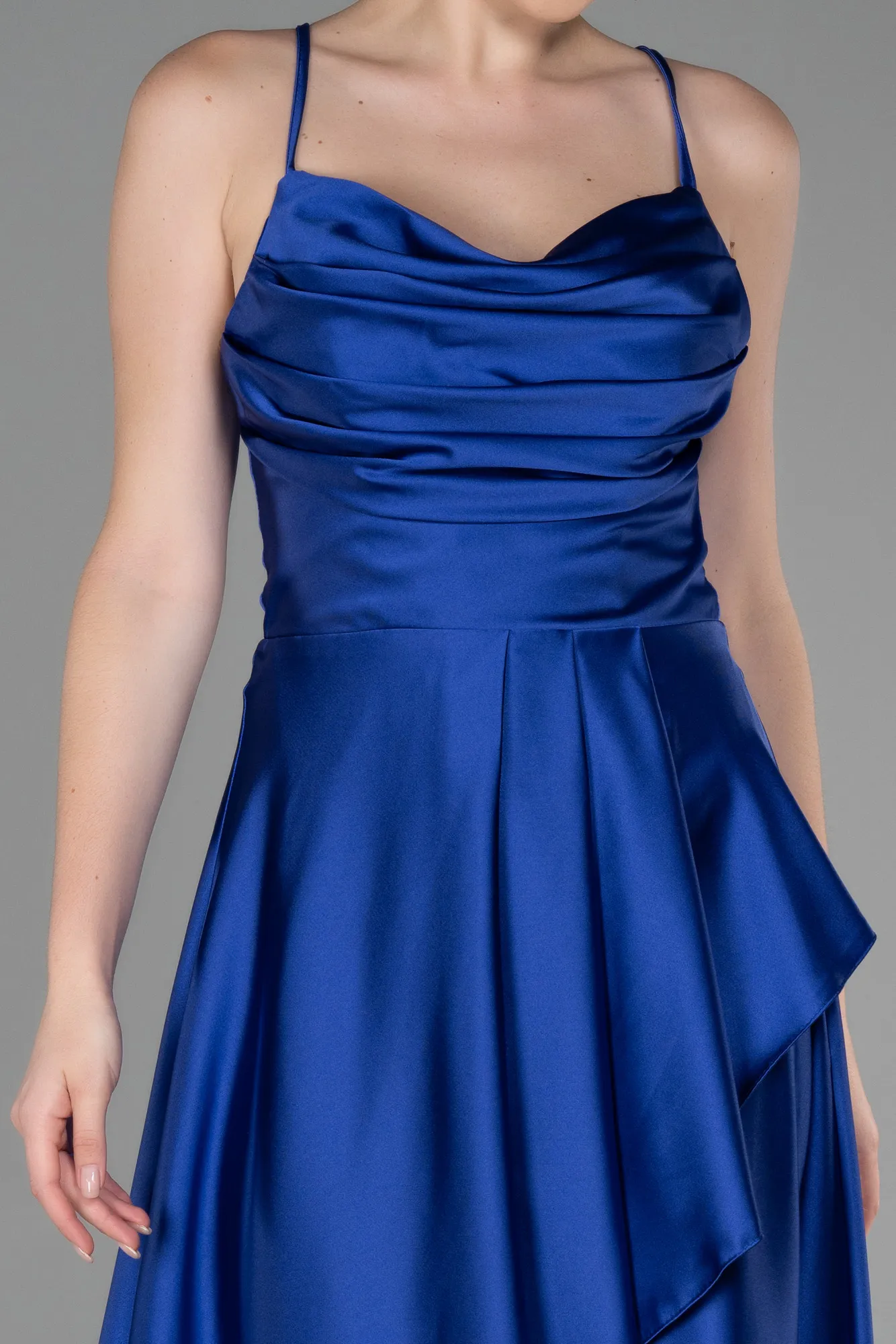 Sax Blue-Long Satin Prom Gown ABU3242