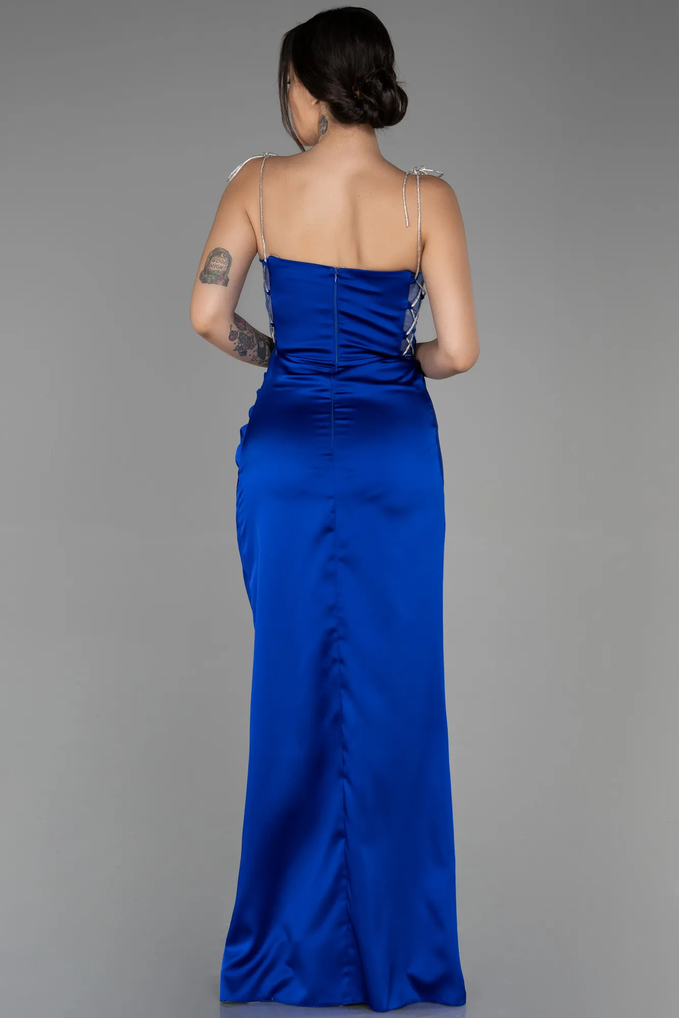 Sax Blue-Long Satin Prom Gown ABU3329