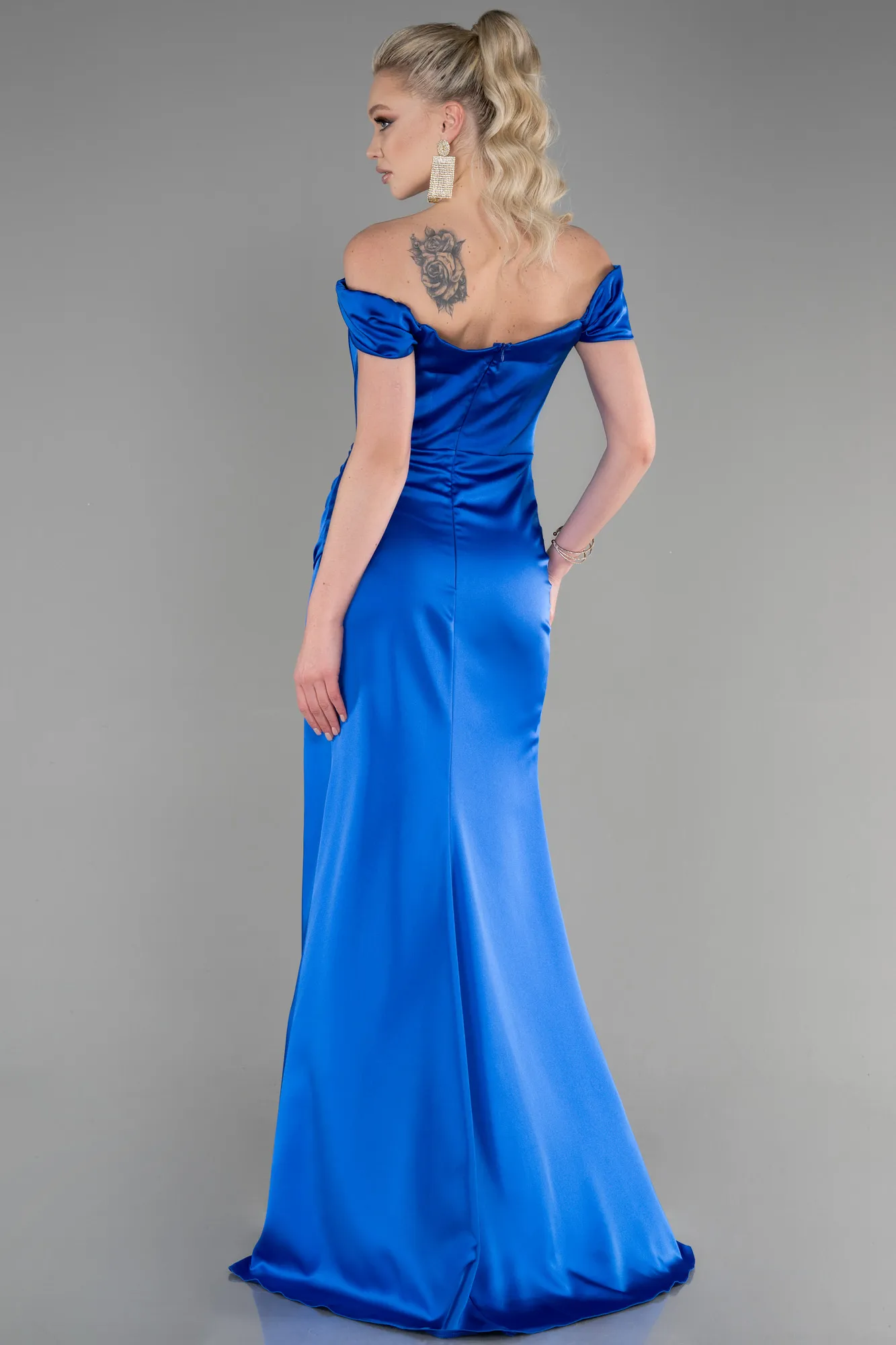 Sax Blue-Long Satin Prom Gown ABU3640
