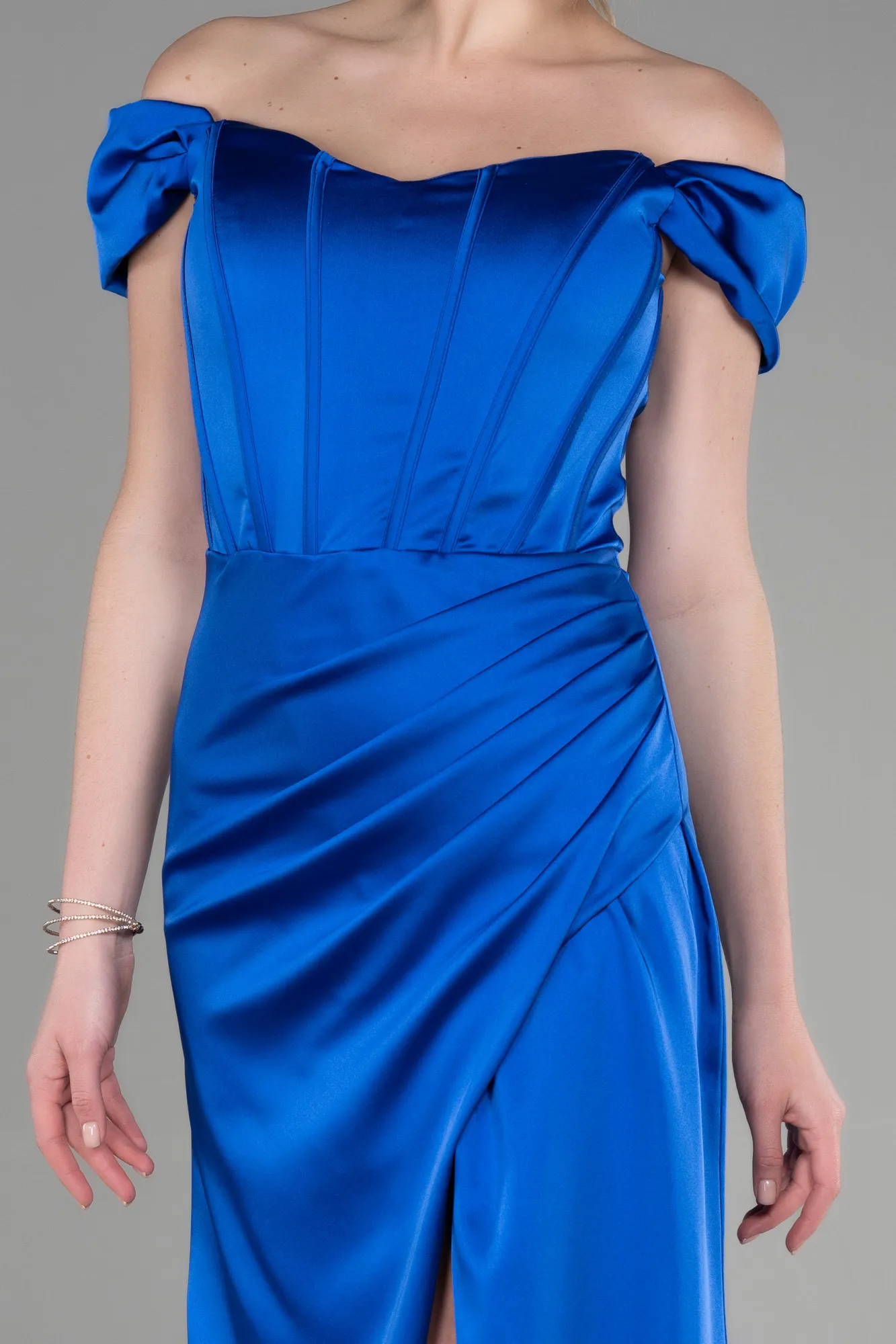 Sax Blue-Long Satin Prom Gown ABU3640