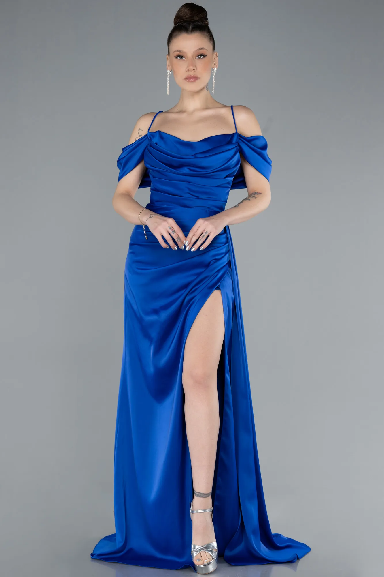 Sax Blue-Long Satin Prom Gown ABU4659
