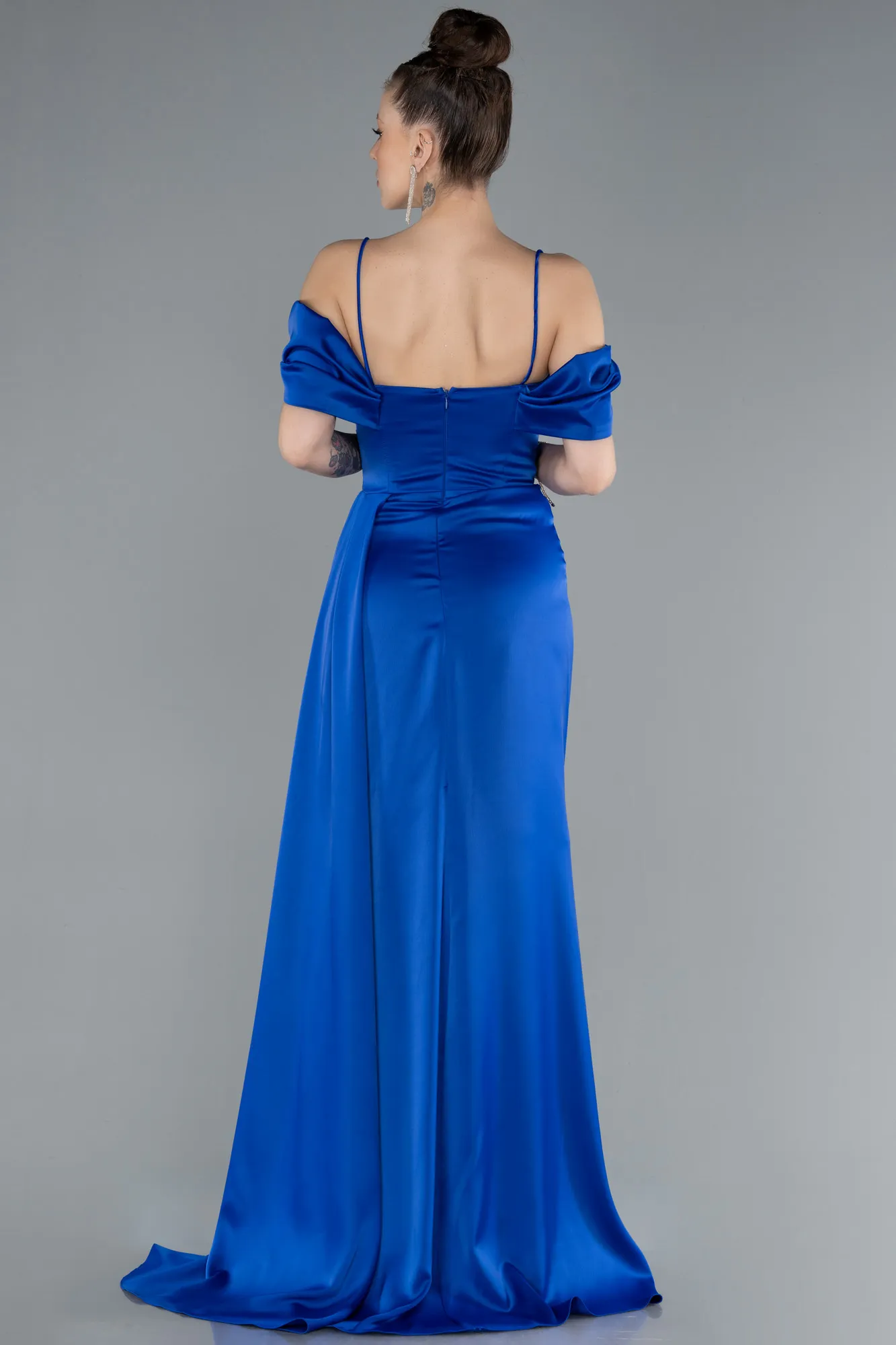 Sax Blue-Long Satin Prom Gown ABU4659