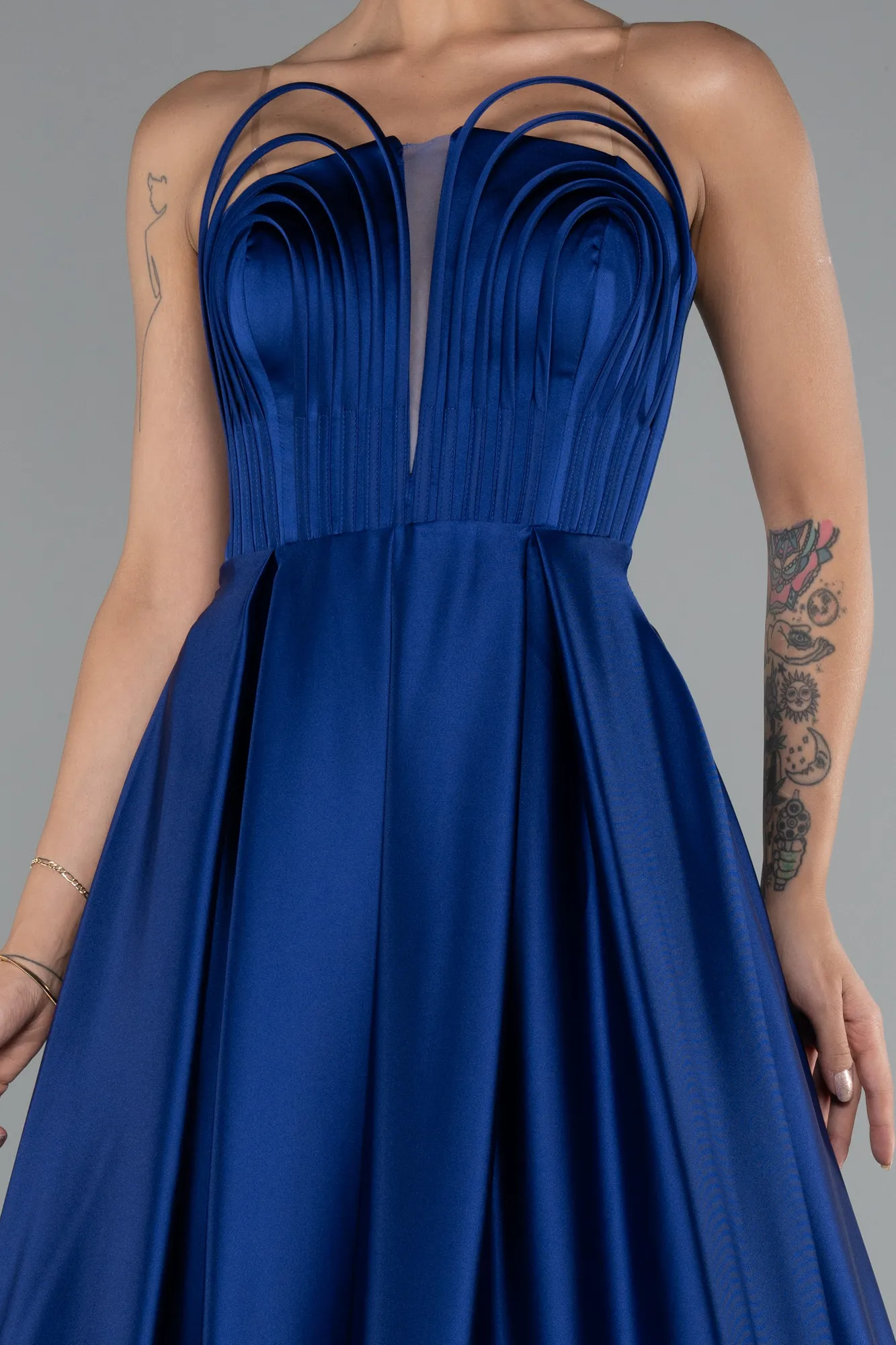 Sax Blue-Long Satin Prom Gown ABU5105