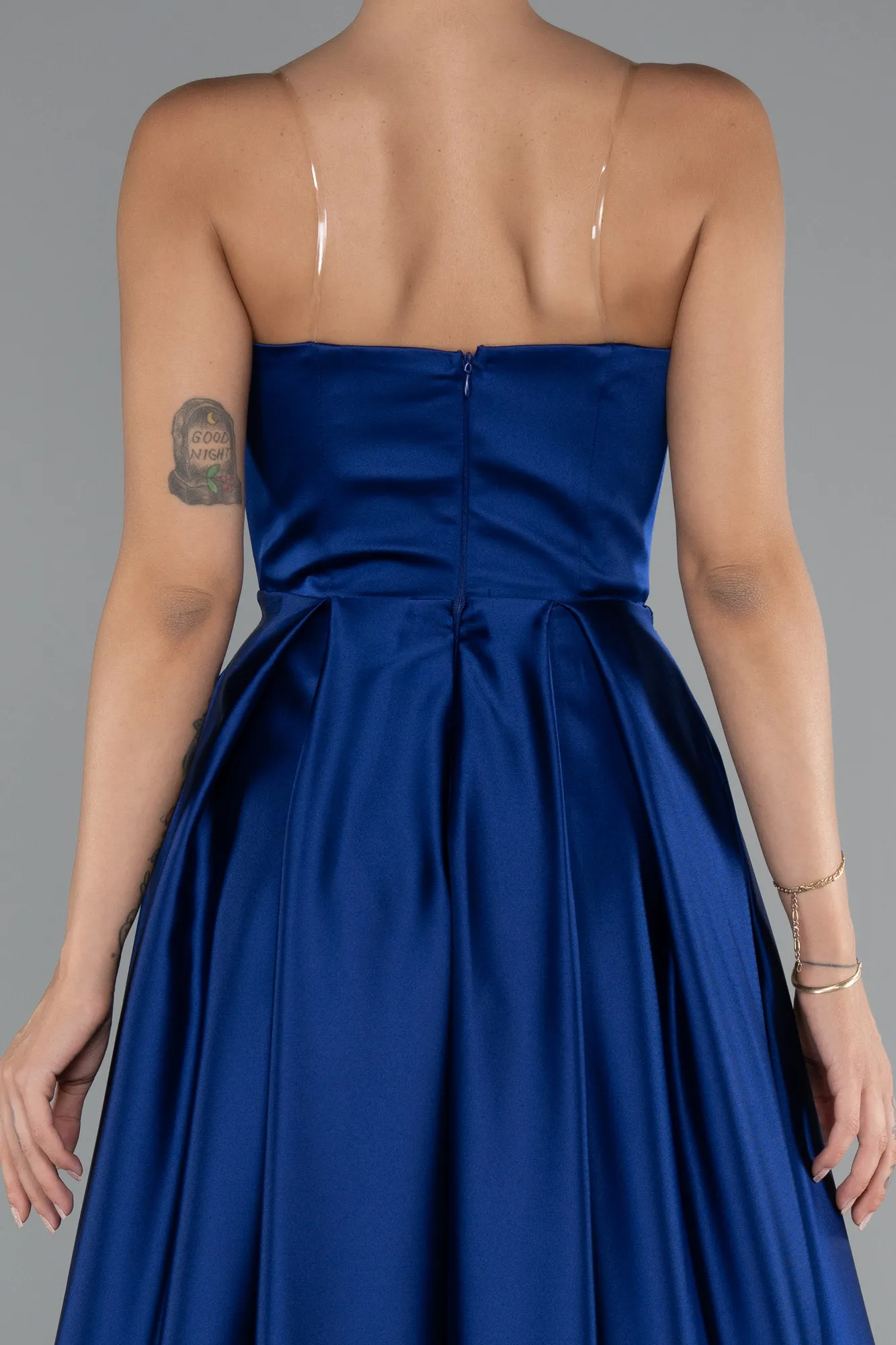 Sax Blue-Long Satin Prom Gown ABU5105