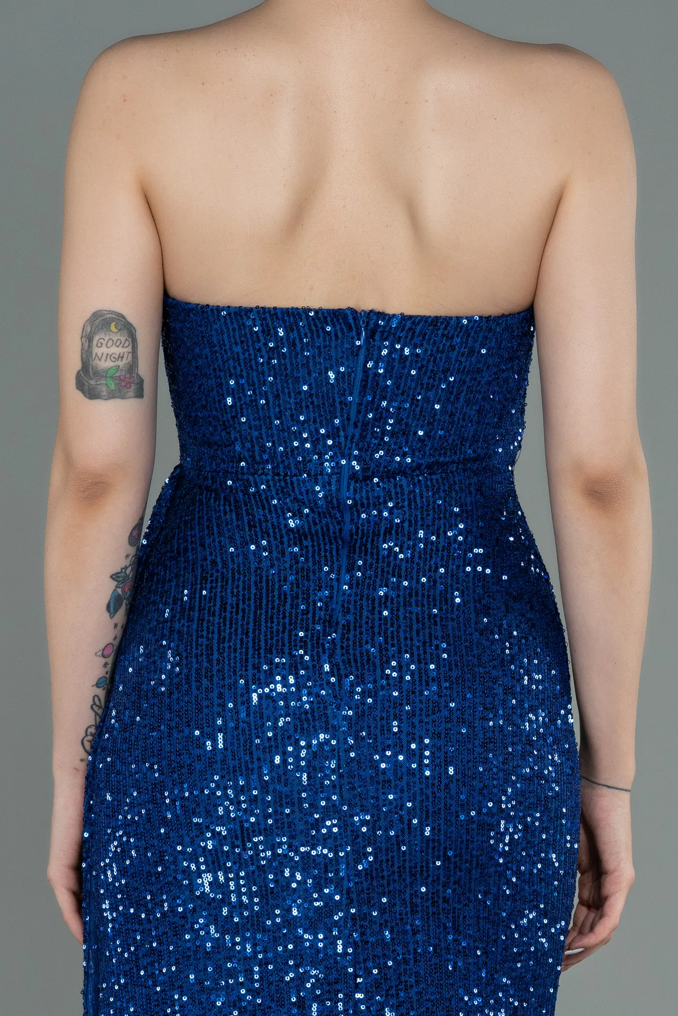 Sax Blue-Long Scaly Evening Dress ABU3134