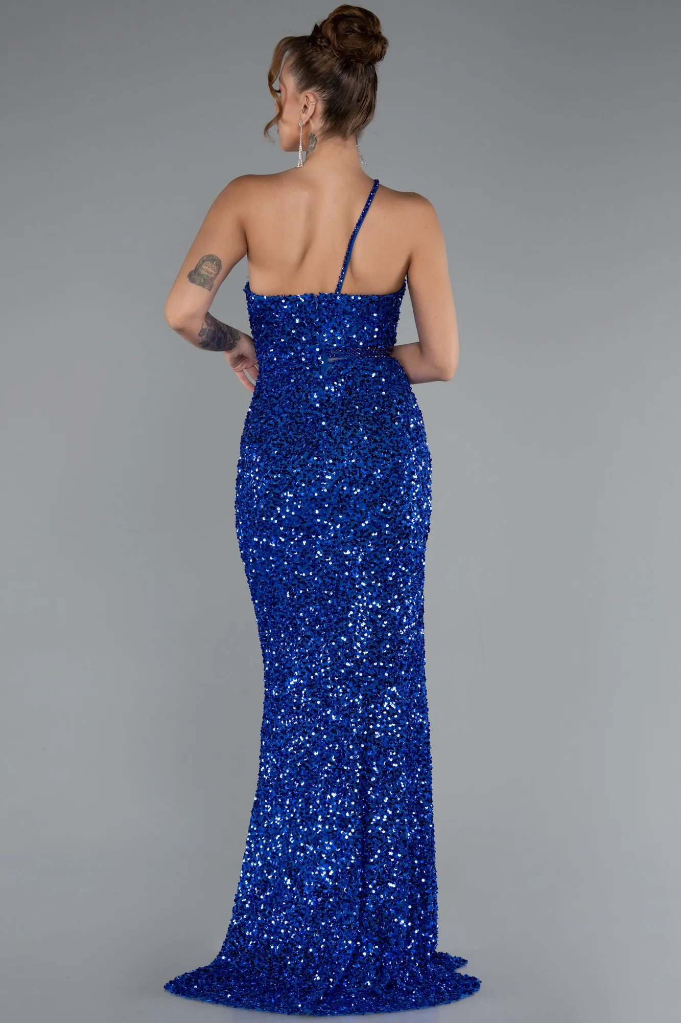 Sax Blue-Long Scaly Evening Dress ABU5070