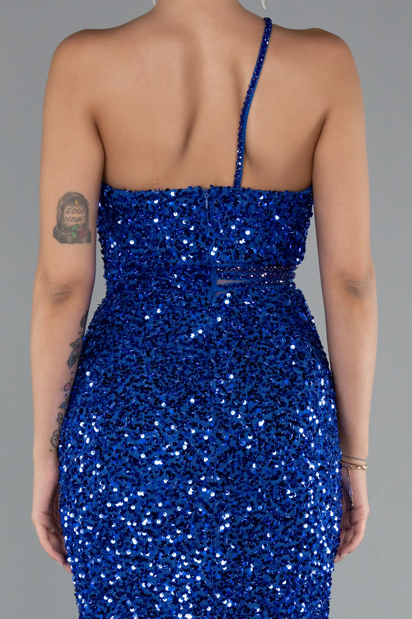 Sax Blue-Long Scaly Evening Dress ABU5070