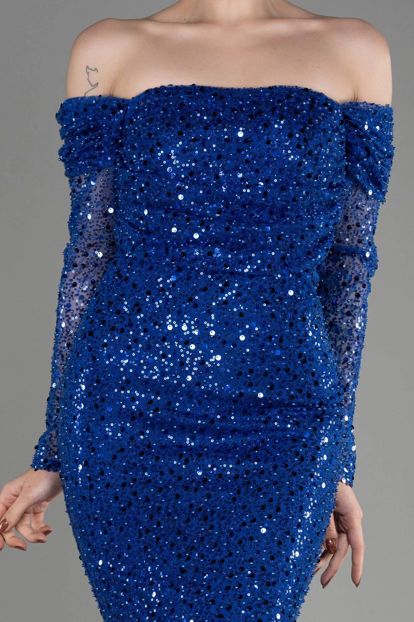 Sax Blue-Long Scaly Mermaid Prom Dress ABU3829